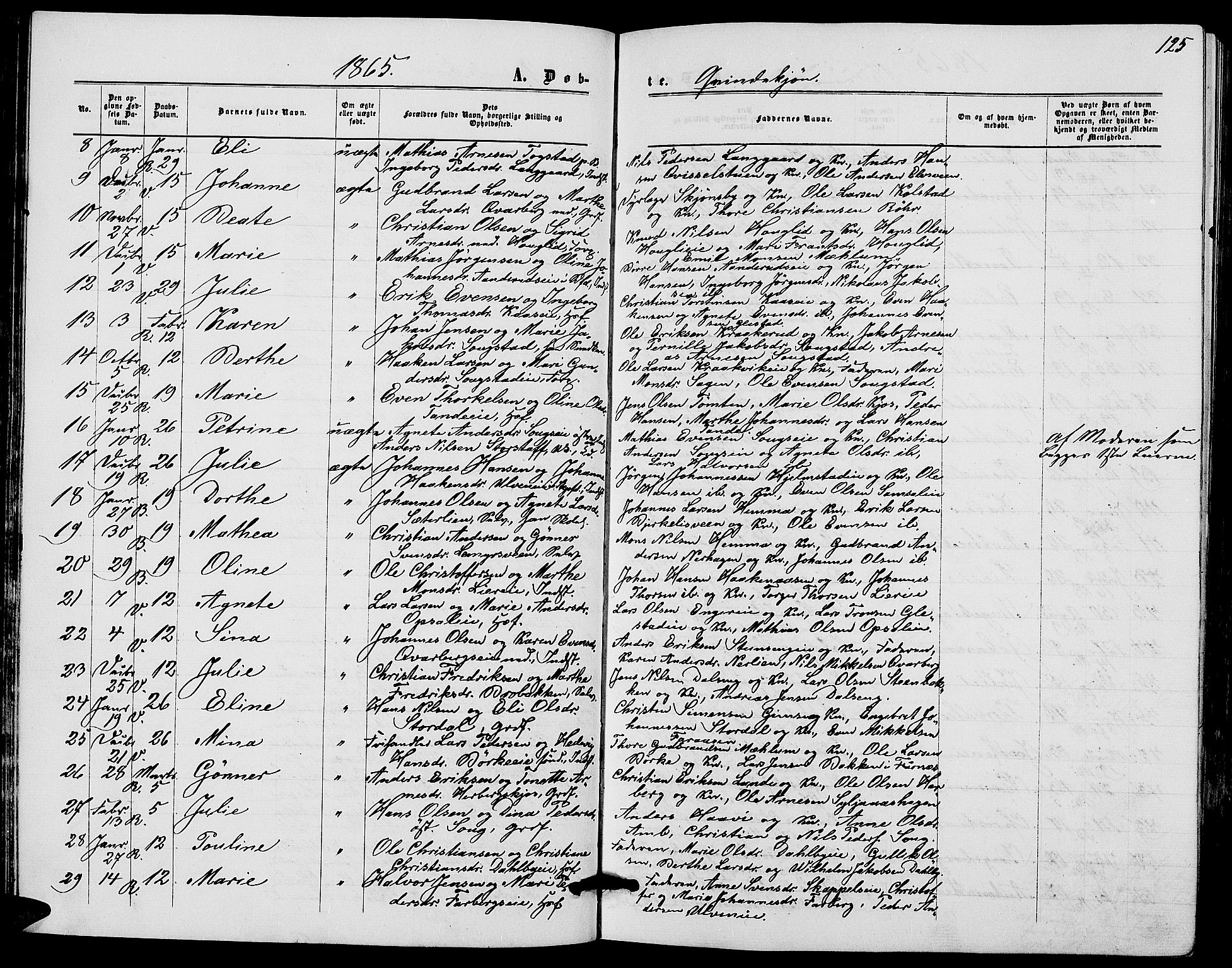 Ringsaker prestekontor, AV/SAH-PREST-014/L/La/L0007: Klokkerbok nr. 7, 1861-1869, s. 125