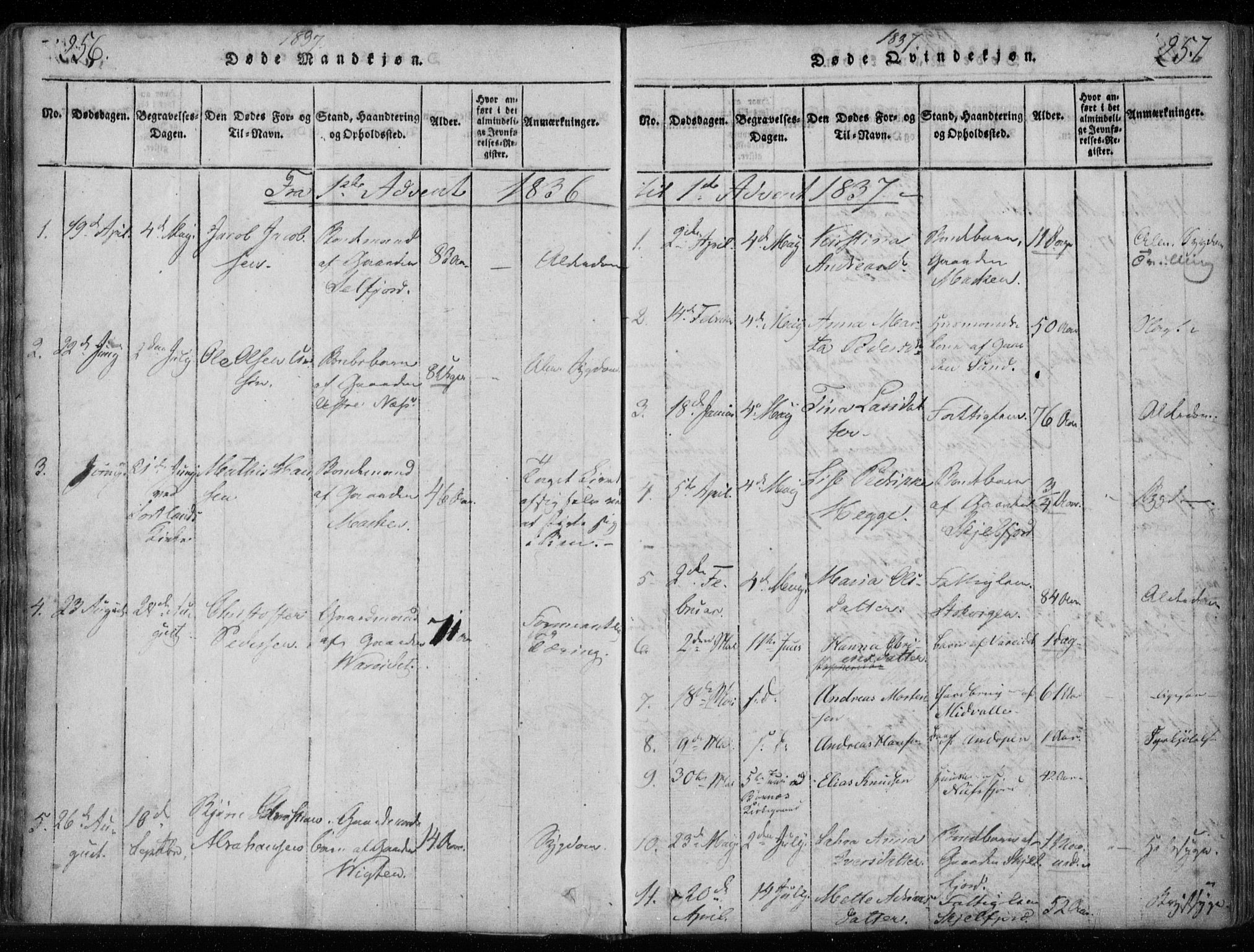 Ministerialprotokoller, klokkerbøker og fødselsregistre - Nordland, AV/SAT-A-1459/885/L1201: Ministerialbok nr. 885A02, 1820-1837, s. 256-257