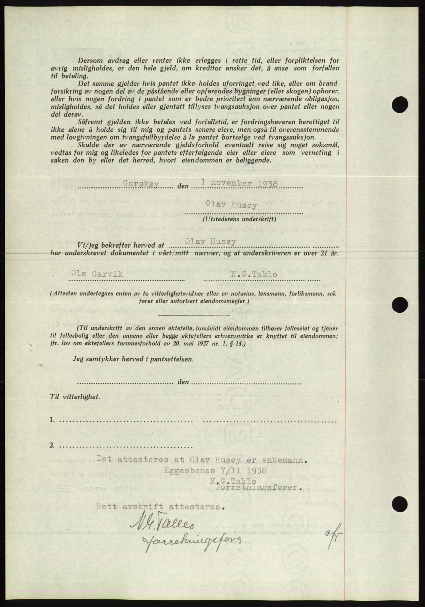 Søre Sunnmøre sorenskriveri, AV/SAT-A-4122/1/2/2C/L0066: Pantebok nr. 60, 1938-1938, Dagboknr: 1661/1938