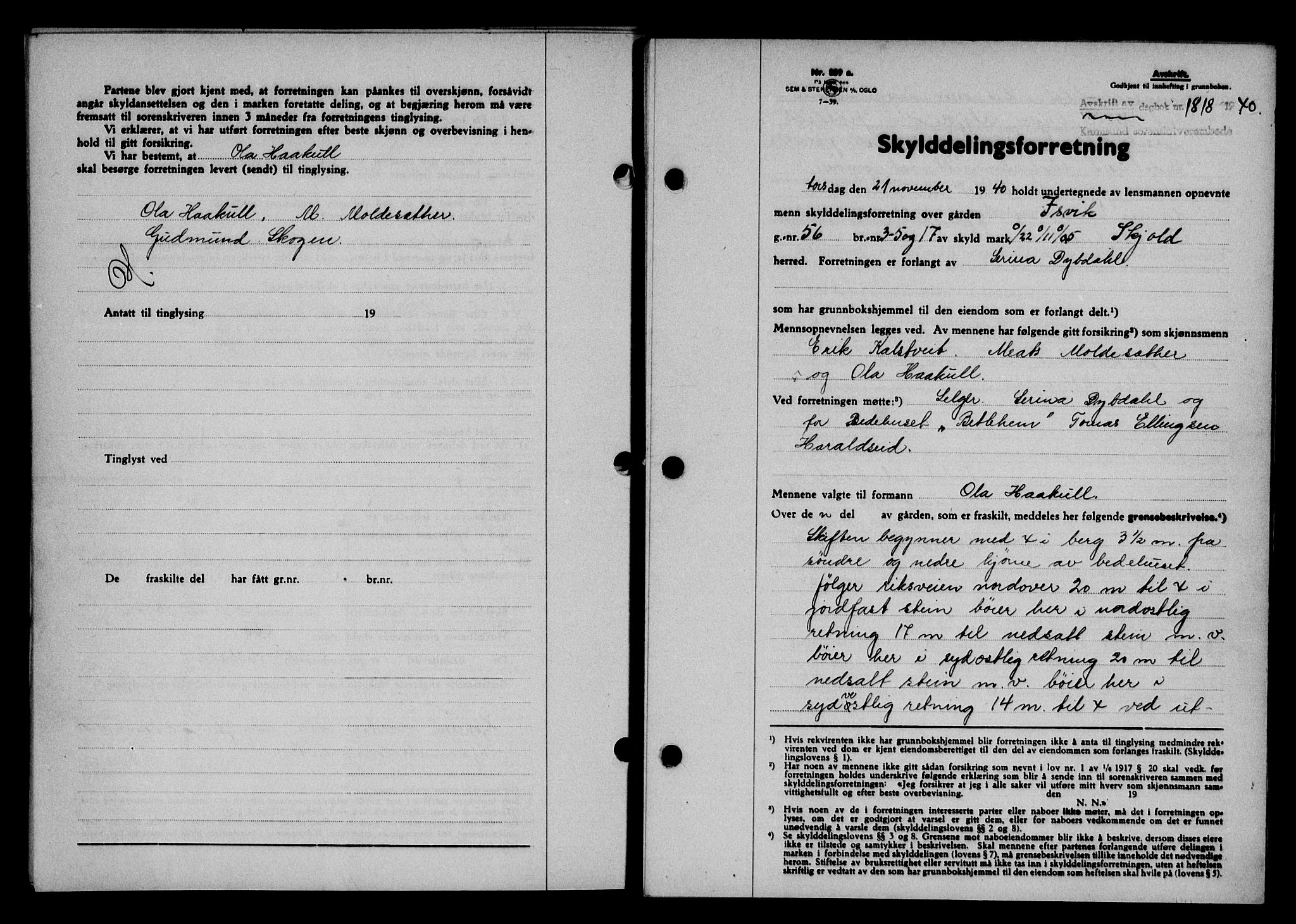 Karmsund sorenskriveri, SAST/A-100311/01/II/IIB/L0074: Pantebok nr. 55A, 1940-1941, Dagboknr: 1818/1940