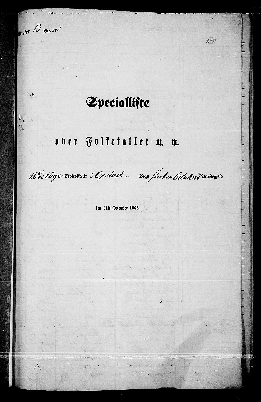 RA, Folketelling 1865 for 0419P Sør-Odal prestegjeld, 1865, s. 259