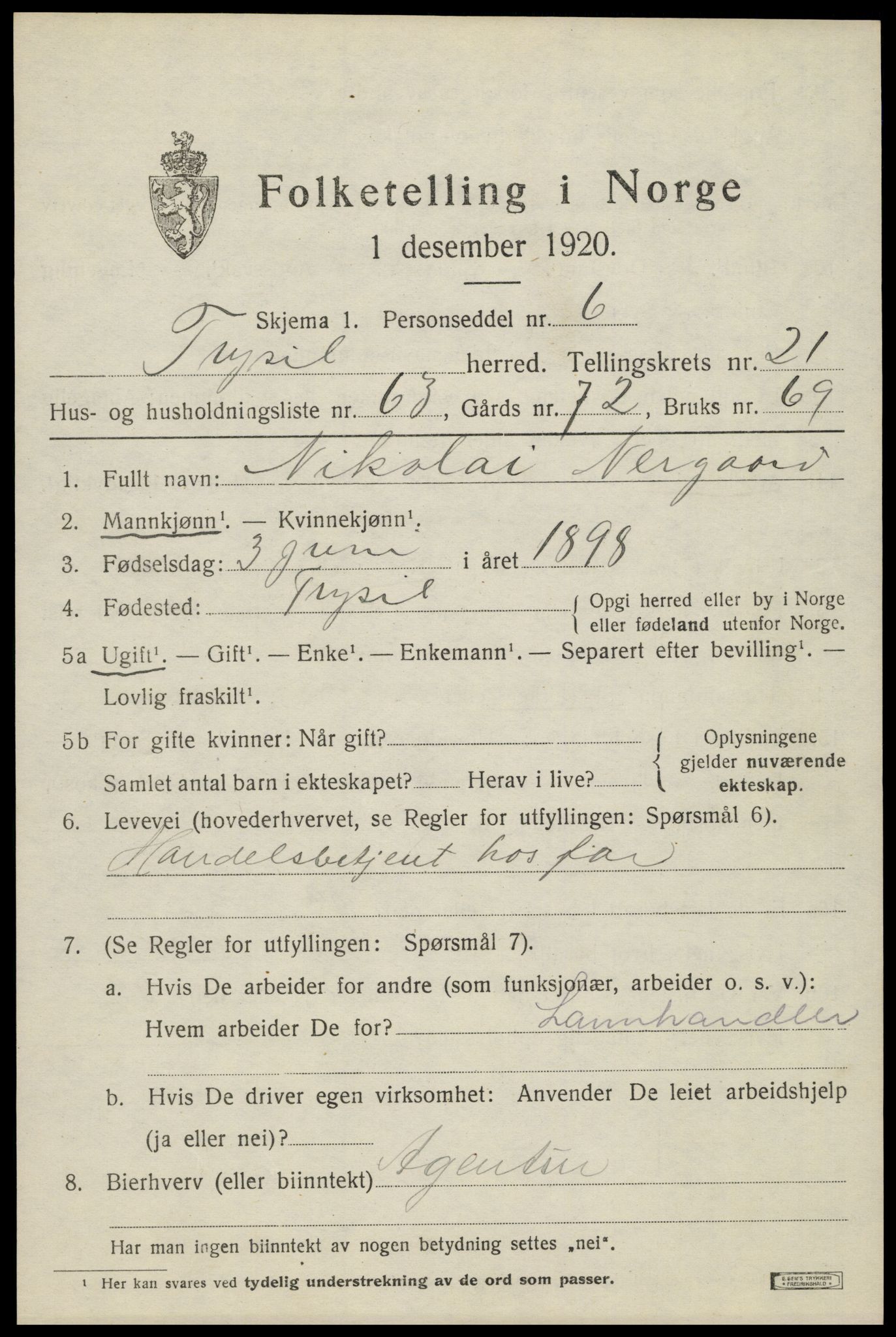 SAH, Folketelling 1920 for 0428 Trysil herred, 1920, s. 14521