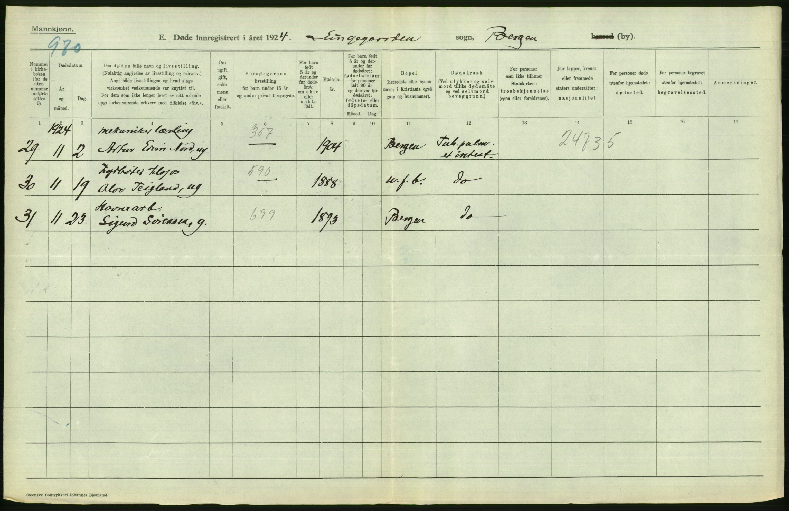 Statistisk sentralbyrå, Sosiodemografiske emner, Befolkning, RA/S-2228/D/Df/Dfc/Dfcd/L0028: Bergen: Gifte, døde., 1924, s. 570