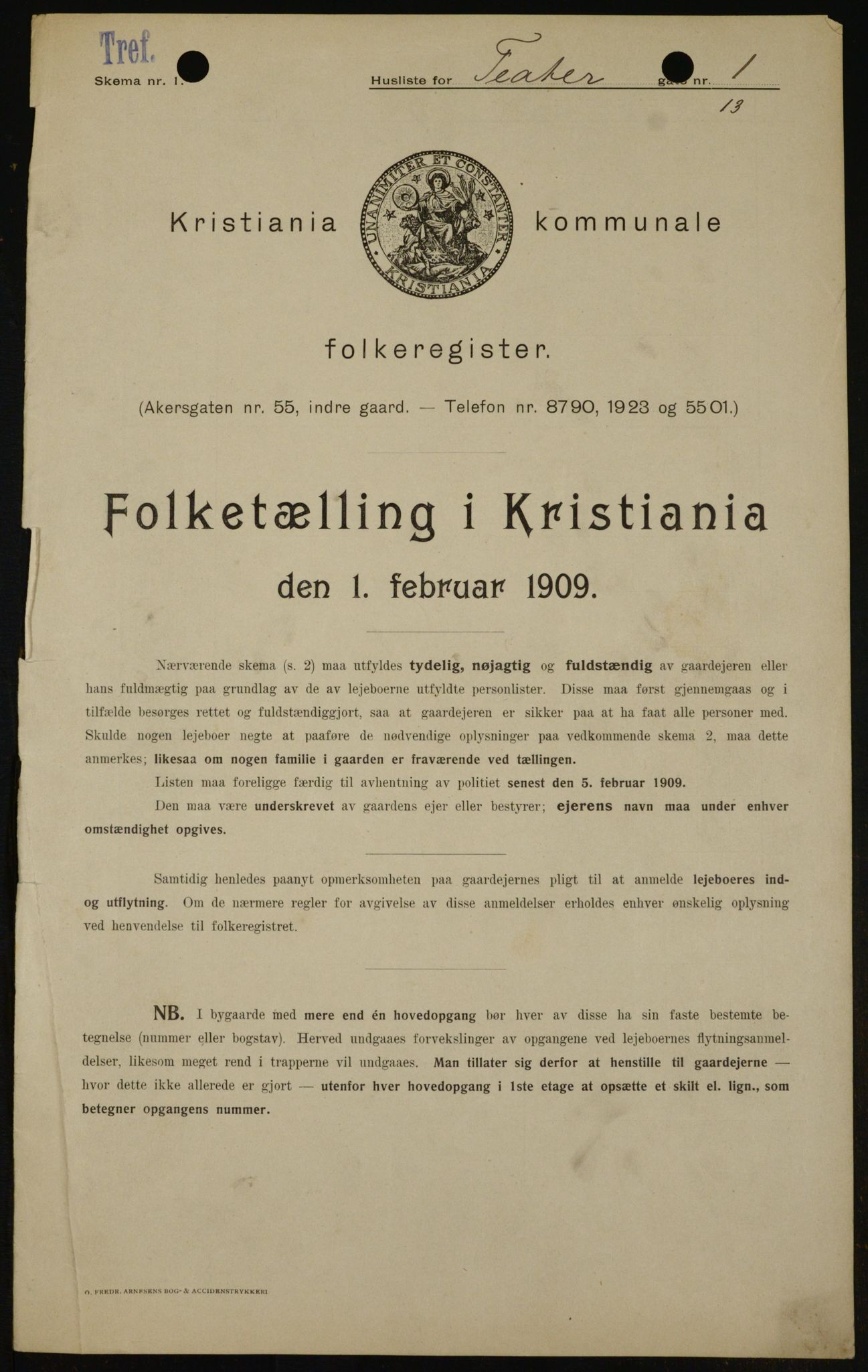 OBA, Kommunal folketelling 1.2.1909 for Kristiania kjøpstad, 1909, s. 96955