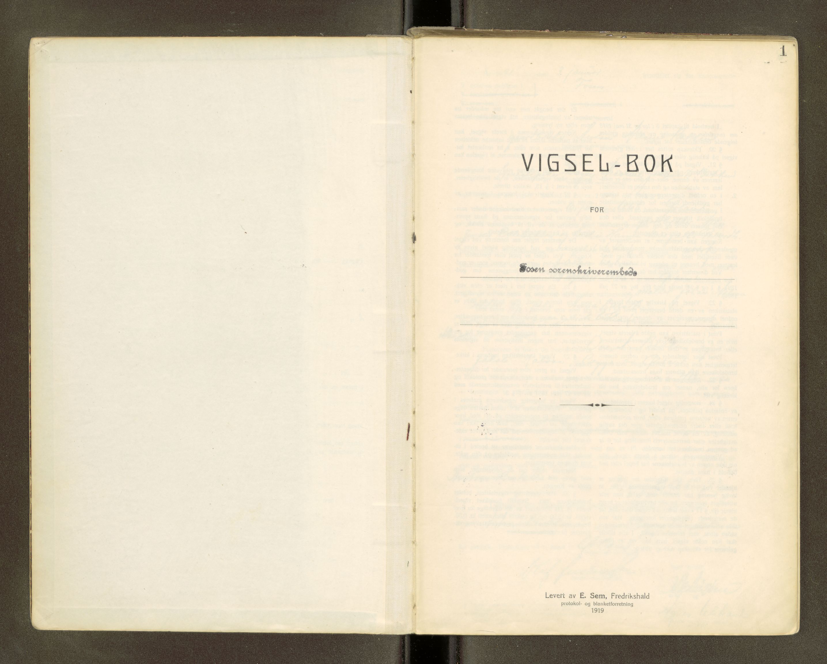 Fosen sorenskriveri, SAT/A-1107/1/6/6D/L0002: Vigselsbok, 1921-1943, s. 1