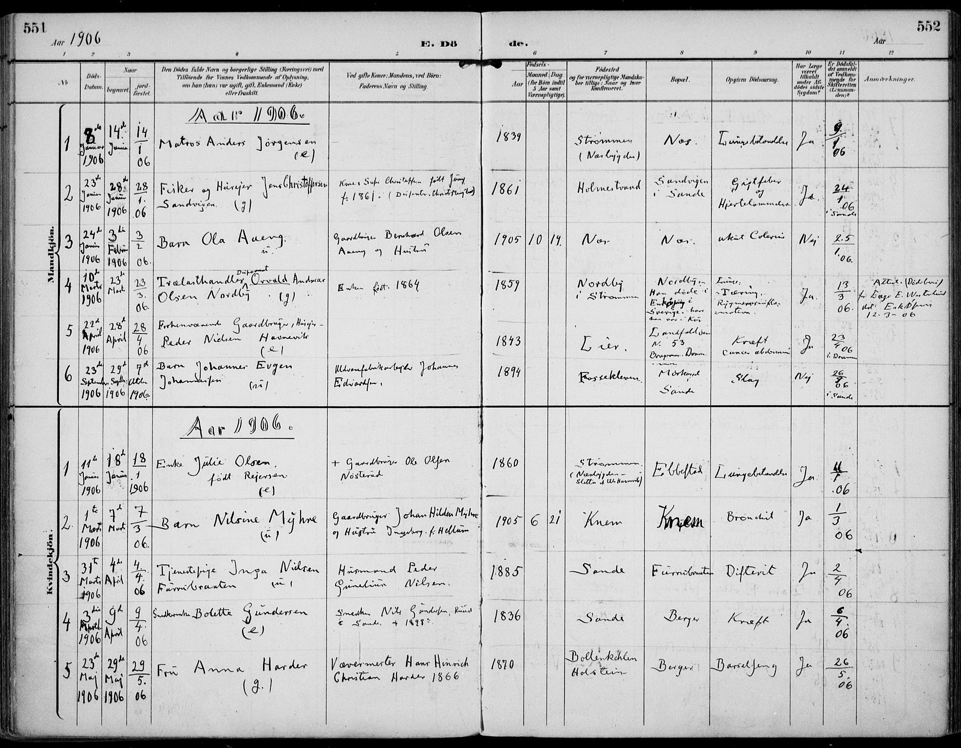 Strømm kirkebøker, AV/SAKO-A-322/F/Fa/L0005: Ministerialbok nr. I 5, 1898-1919, s. 551-552