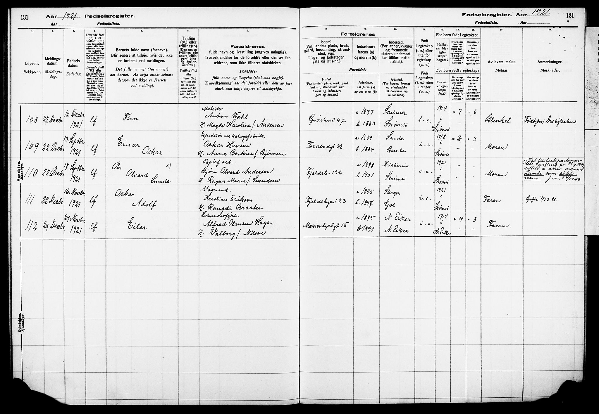 Strømsø kirkebøker, AV/SAKO-A-246/J/Ja/L0001: Fødselsregister nr. I 1, 1916-1925, s. 131