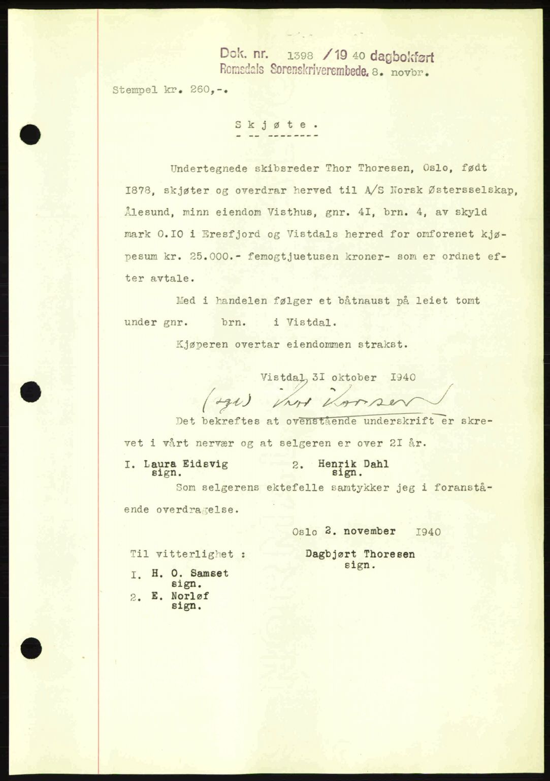 Romsdal sorenskriveri, SAT/A-4149/1/2/2C: Pantebok nr. A9, 1940-1941, Dagboknr: 1398/1940