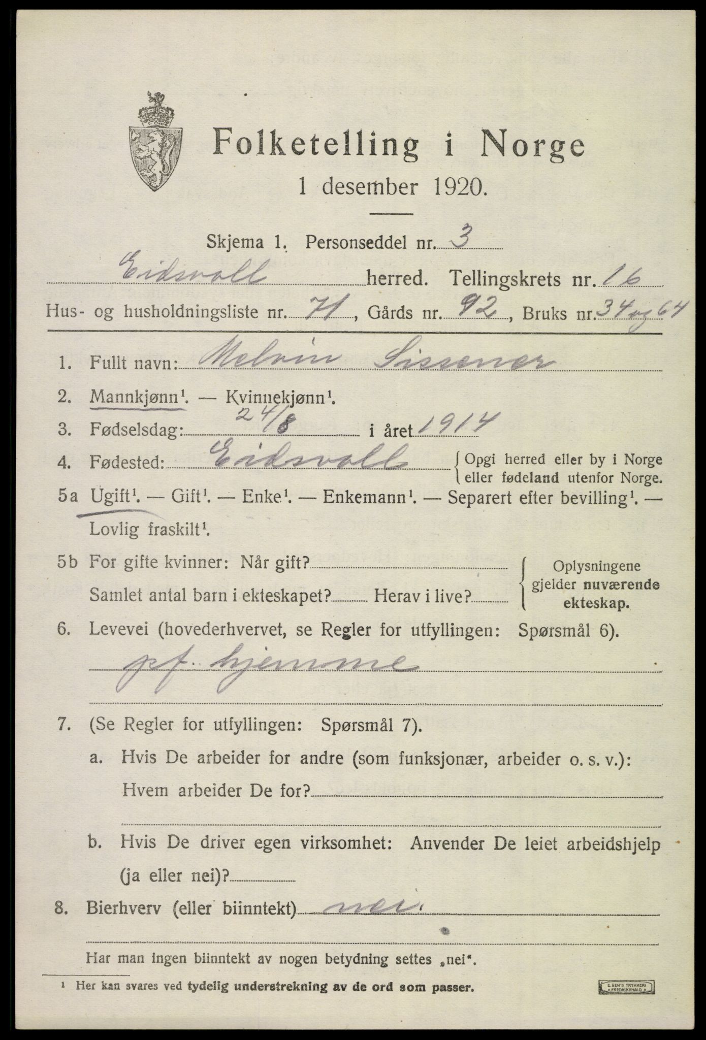 SAO, Folketelling 1920 for 0237 Eidsvoll herred, 1920, s. 23355