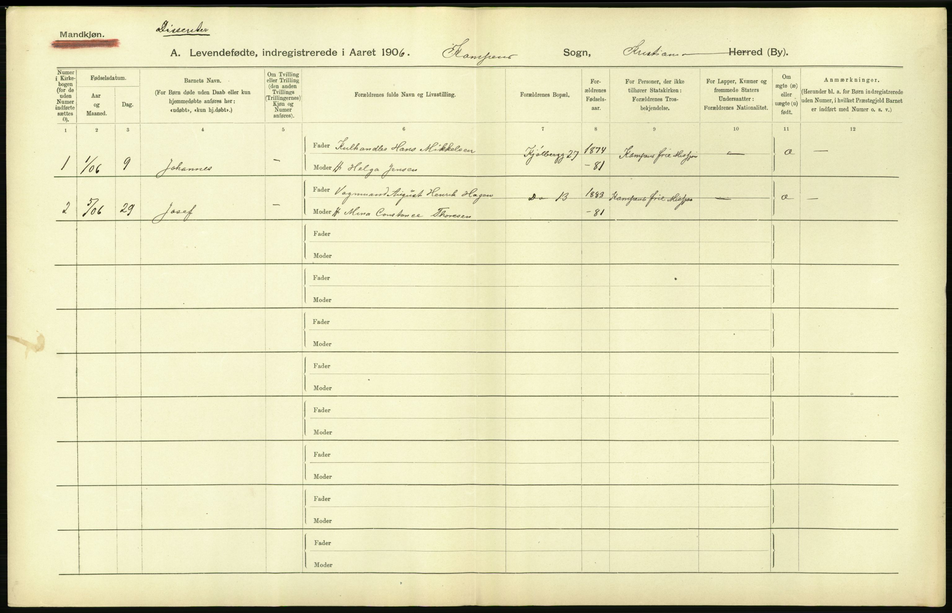 Statistisk sentralbyrå, Sosiodemografiske emner, Befolkning, AV/RA-S-2228/D/Df/Dfa/Dfad/L0007: Kristiania: Levendefødte menn og kvinner., 1906, s. 748