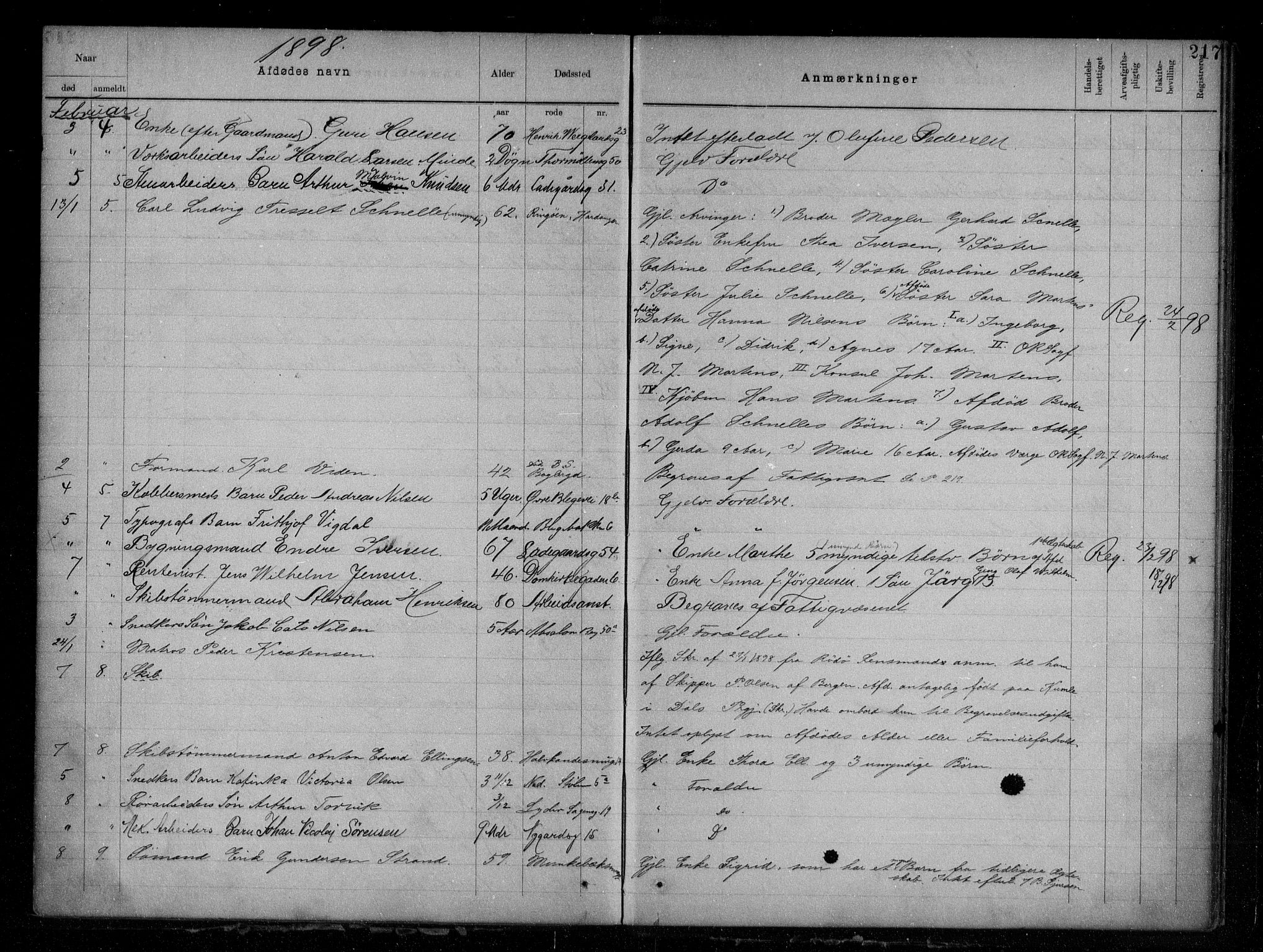 Byfogd og Byskriver i Bergen, AV/SAB-A-3401/06/06Na/L0006: Dødsfallsjournaler, 1893-1898, s. 216b-217a