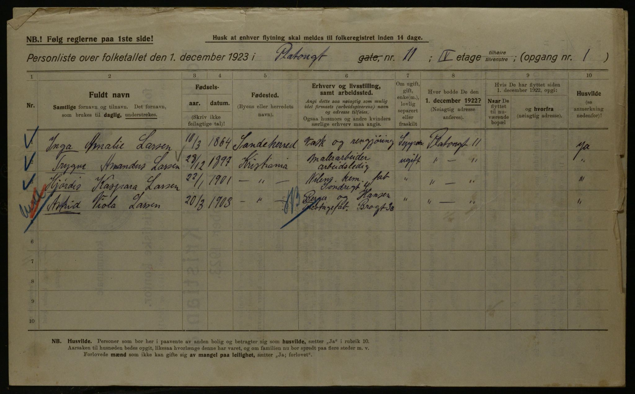 OBA, Kommunal folketelling 1.12.1923 for Kristiania, 1923, s. 88822