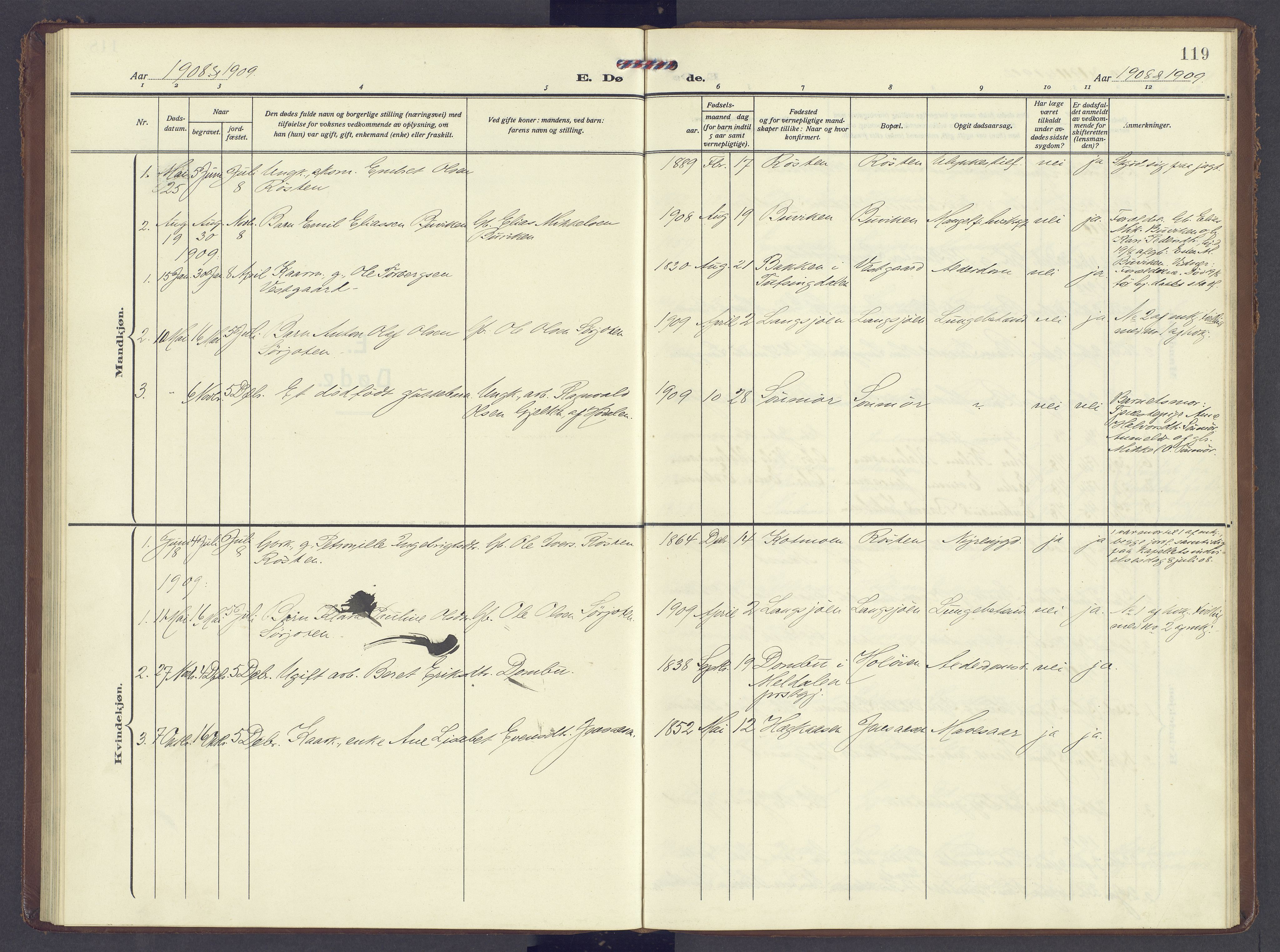 Tolga prestekontor, AV/SAH-PREST-062/K/L0013: Ministerialbok nr. 13, 1908-1915, s. 119