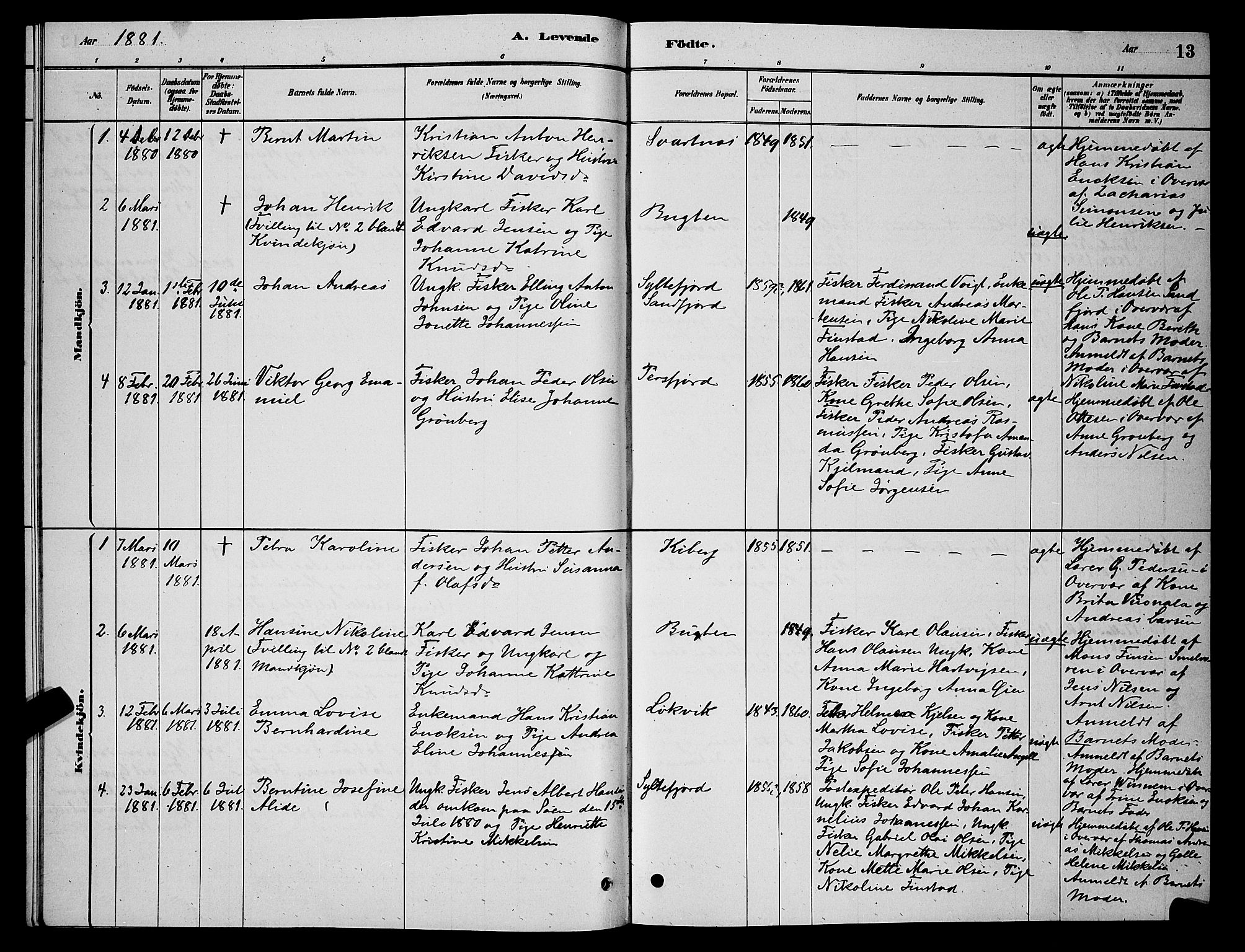 Vardø sokneprestkontor, AV/SATØ-S-1332/H/Hb/L0006klokker: Klokkerbok nr. 6, 1879-1887, s. 13