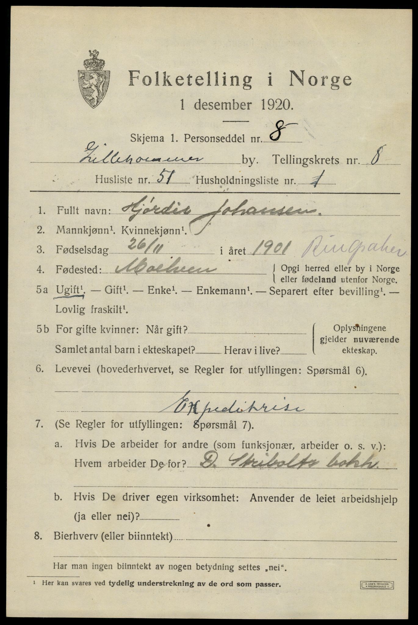 SAH, Folketelling 1920 for 0501 Lillehammer kjøpstad, 1920, s. 11490