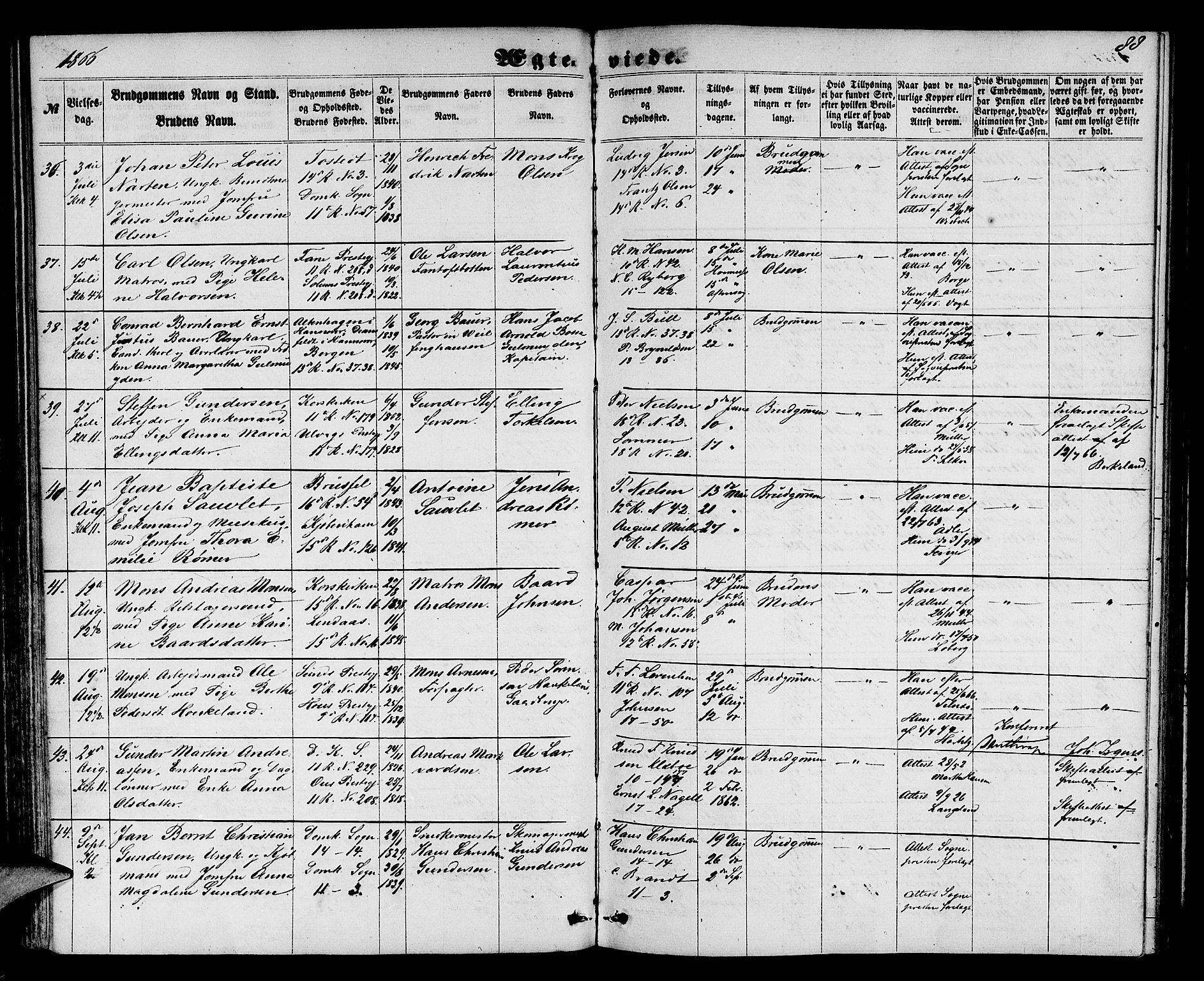 Domkirken sokneprestembete, AV/SAB-A-74801/H/Hab/L0030: Klokkerbok nr. D 2, 1857-1876, s. 88