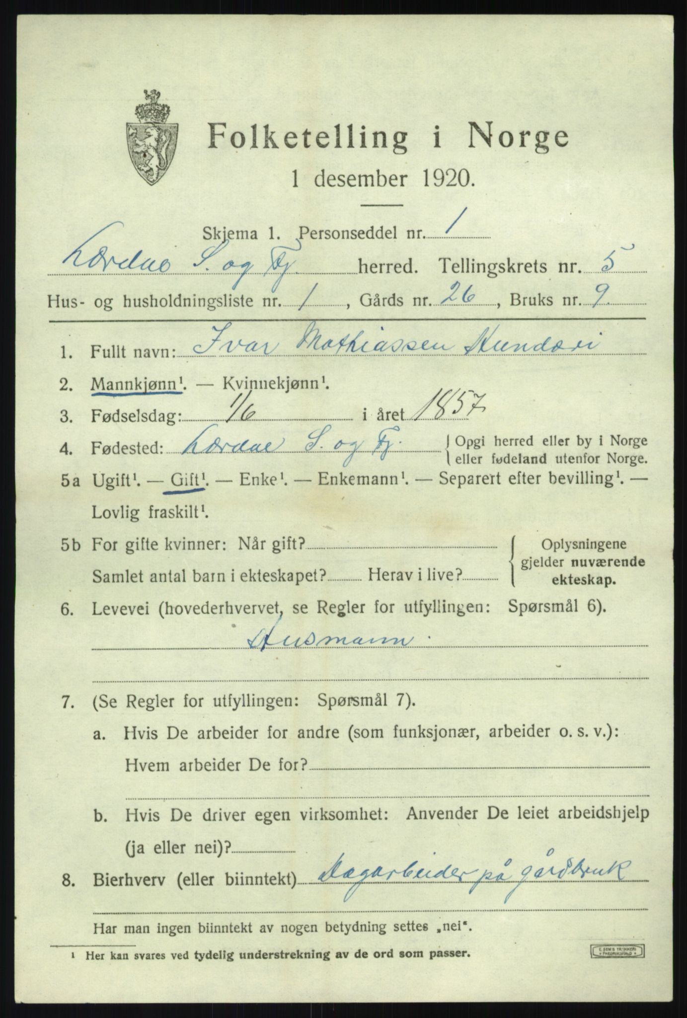 SAB, Folketelling 1920 for 1422 Lærdal herred, 1920, s. 2476