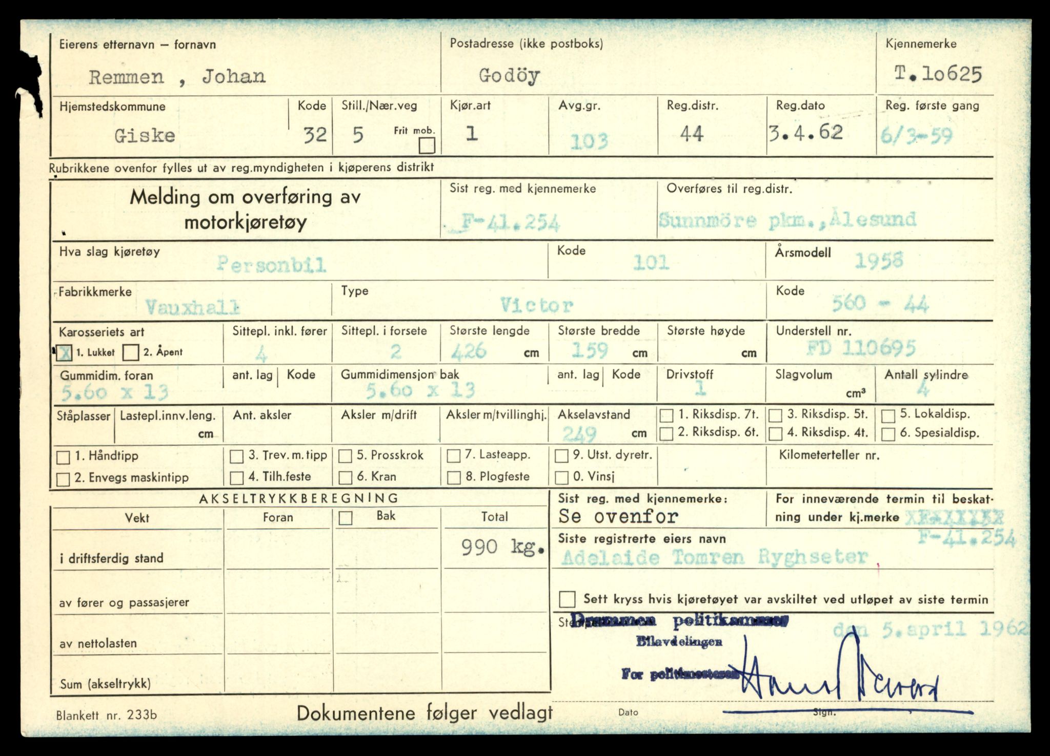 Møre og Romsdal vegkontor - Ålesund trafikkstasjon, AV/SAT-A-4099/F/Fe/L0022: Registreringskort for kjøretøy T 10584 - T 10694, 1927-1998, s. 1291