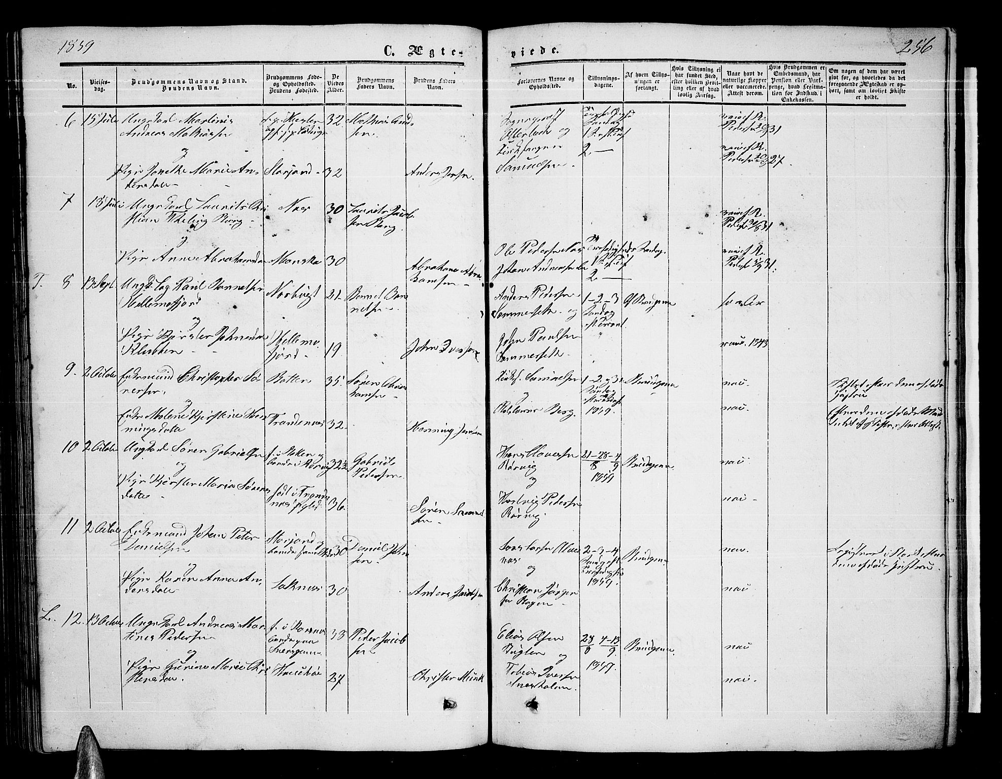 Ministerialprotokoller, klokkerbøker og fødselsregistre - Nordland, AV/SAT-A-1459/872/L1046: Klokkerbok nr. 872C02, 1852-1879, s. 256