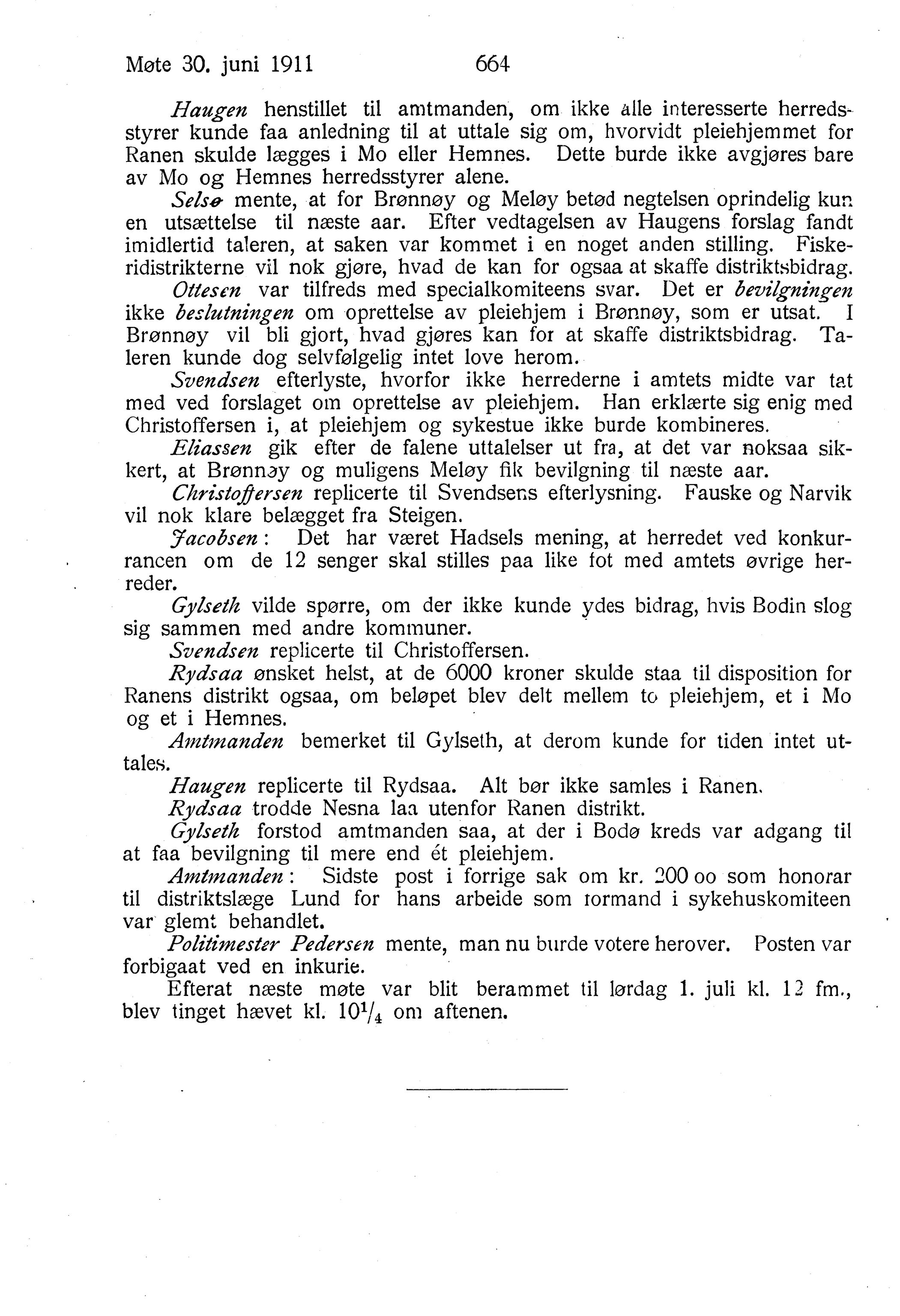 Nordland Fylkeskommune. Fylkestinget, AIN/NFK-17/176/A/Ac/L0034: Fylkestingsforhandlinger 1911, 1911