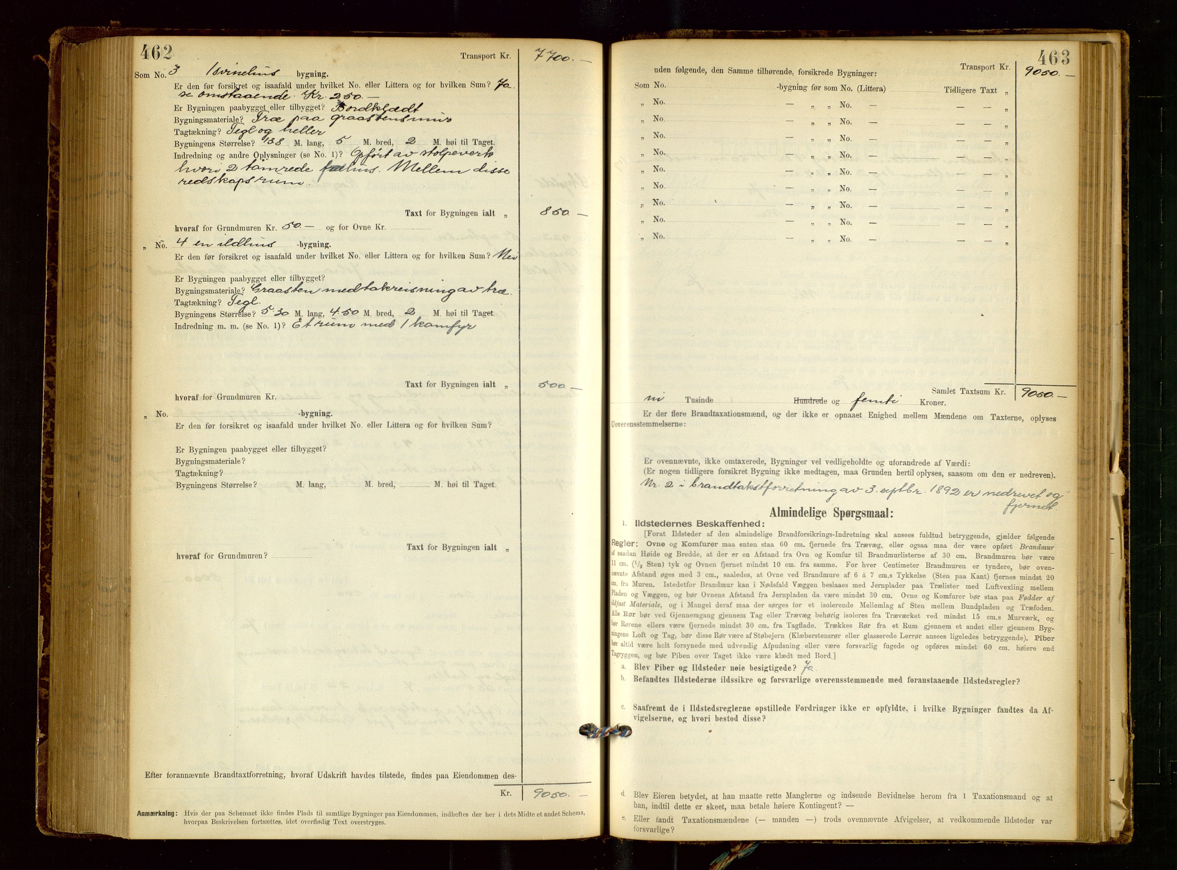 Skjold lensmannskontor, AV/SAST-A-100182/Gob/L0001: "Brandtaxationsprotokol for Skjold Lensmandsdistrikt Ryfylke Fogderi", 1894-1939, s. 462-463