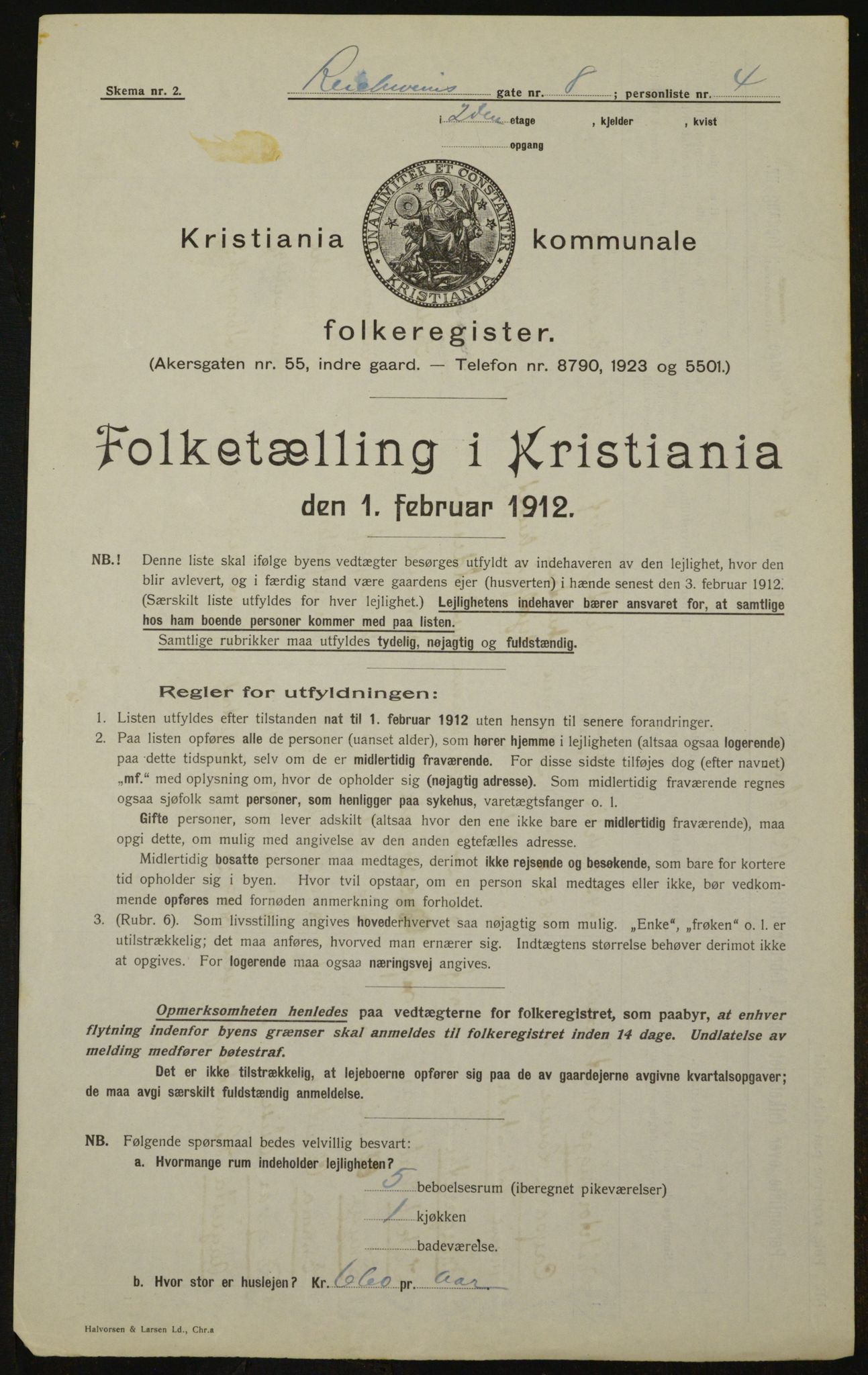 OBA, Kommunal folketelling 1.2.1912 for Kristiania, 1912, s. 83016