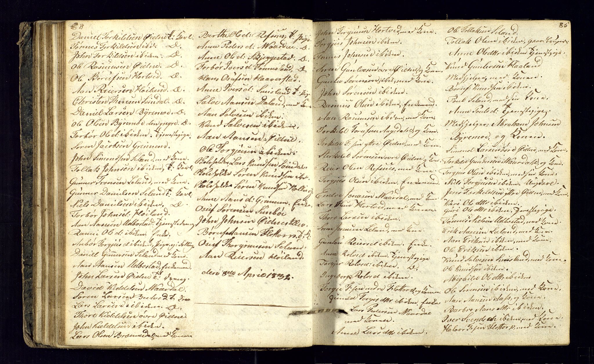 Bjelland sokneprestkontor, SAK/1111-0005/F/Fc/Fcc/L0001: Kommunikantprotokoll nr. C-1, 1825-1842, s. 84-85
