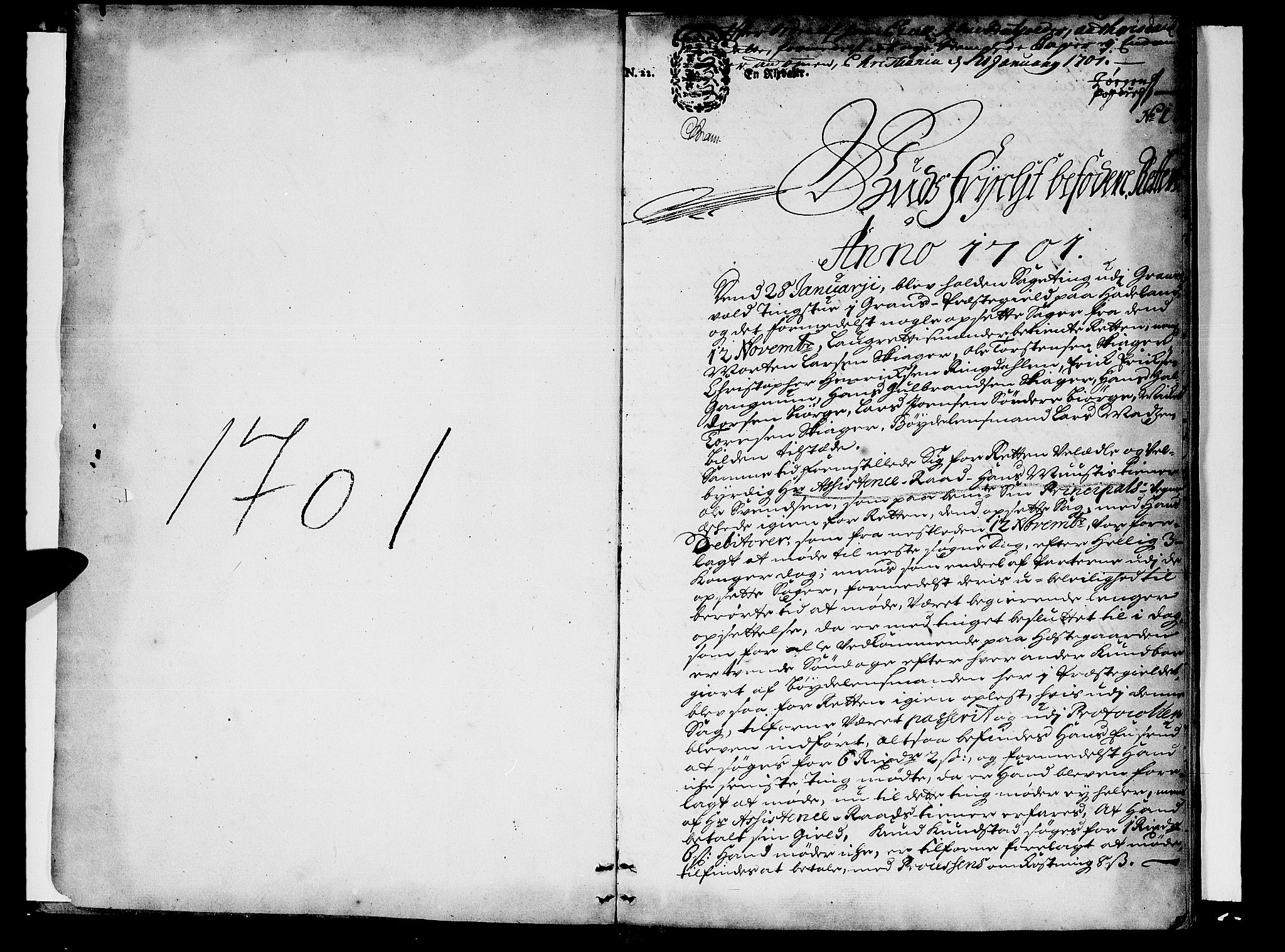 Hadeland, Land og Valdres sorenskriveri, SAH/TING-028/G/Gb/L0037: Tingbok, 1701, s. 0b-1a