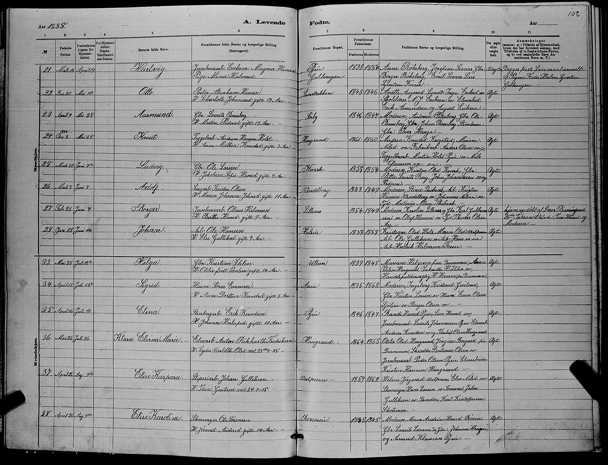 Eiker kirkebøker, SAKO/A-4/G/Ga/L0005: Klokkerbok nr. I 5, 1878-1887, s. 102