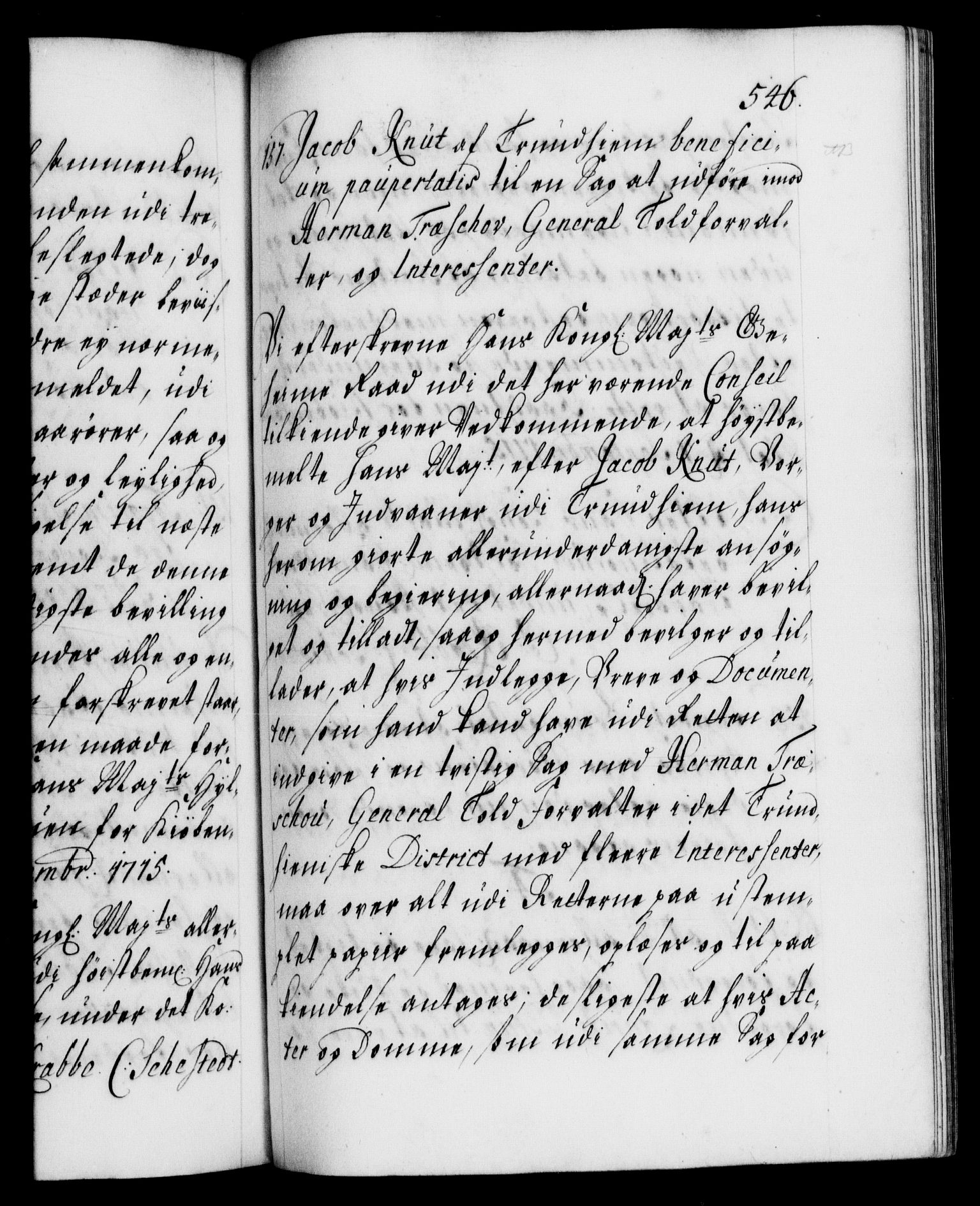 Danske Kanselli 1572-1799, AV/RA-EA-3023/F/Fc/Fca/Fcaa/L0021: Norske registre, 1712-1715, s. 546a