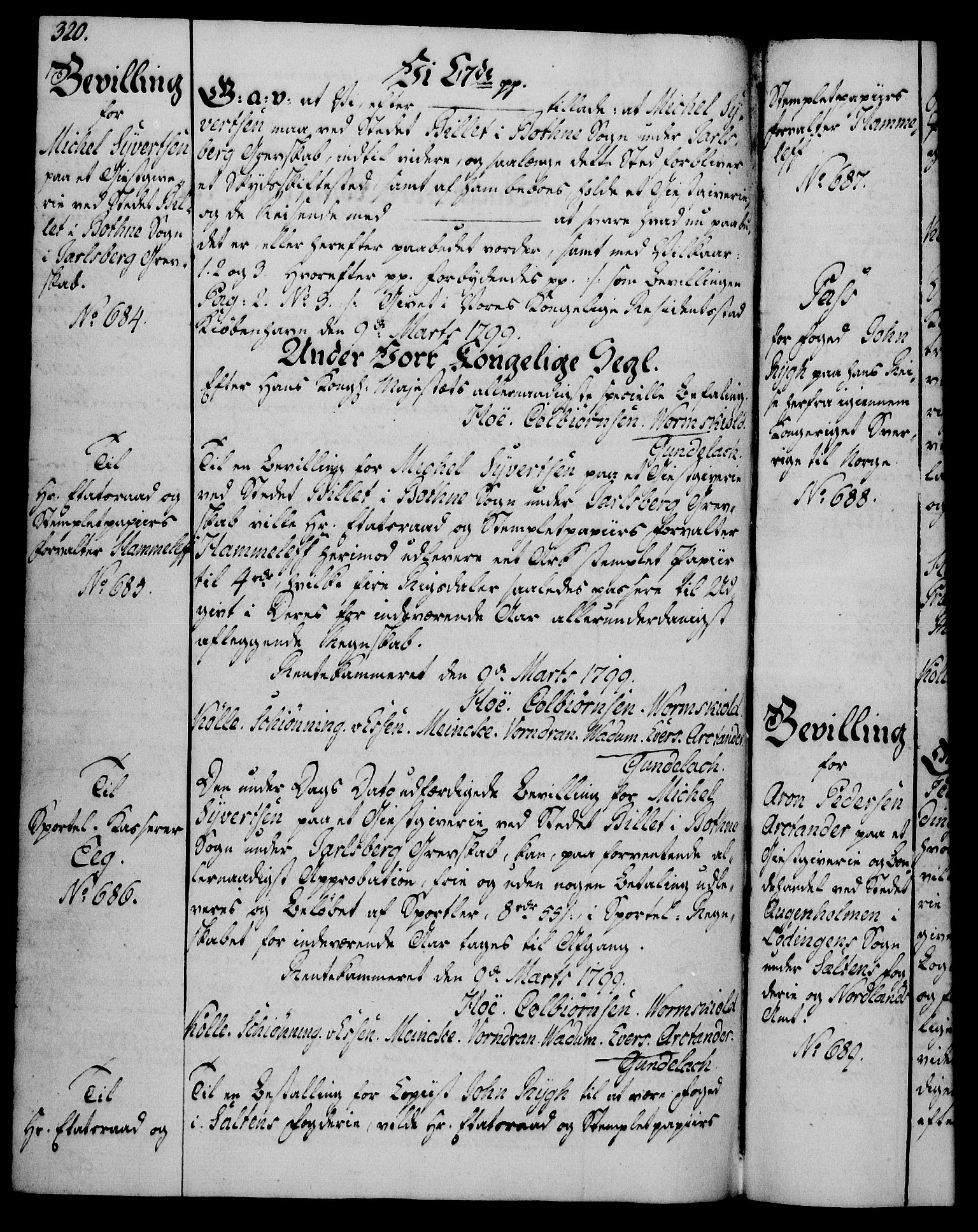 Rentekammeret, Kammerkanselliet, RA/EA-3111/G/Gg/Gga/L0016: Norsk ekspedisjonsprotokoll med register (merket RK 53.16), 1794-1800, s. 320