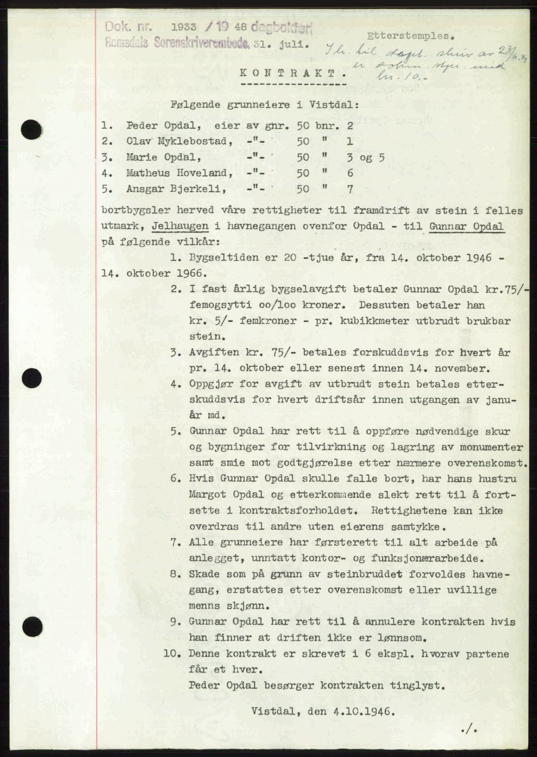 Romsdal sorenskriveri, SAT/A-4149/1/2/2C: Pantebok nr. A26, 1948-1948, Dagboknr: 1933/1948