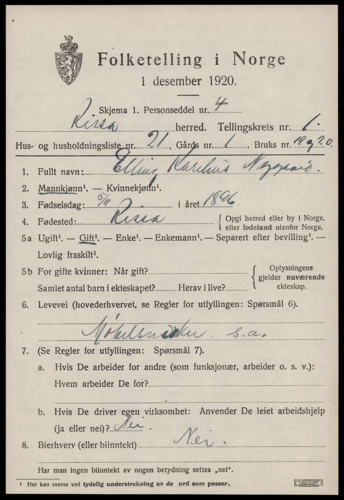 SAT, Folketelling 1920 for 1624 Rissa herred, 1920, s. 1331