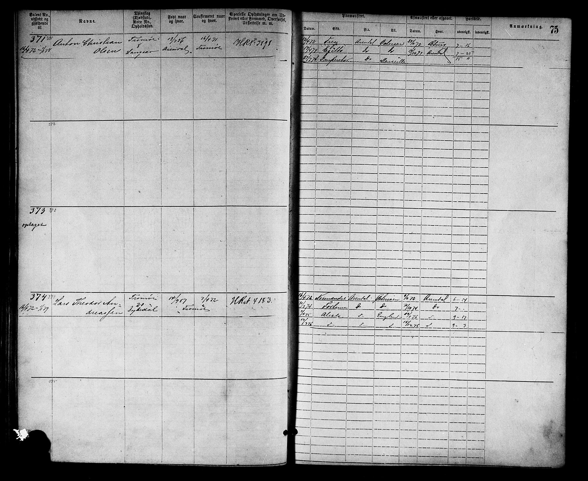 Arendal mønstringskrets, SAK/2031-0012/F/Fa/L0002: Annotasjonsrulle nr 1-1910 med register, S-2, 1868-1880, s. 103