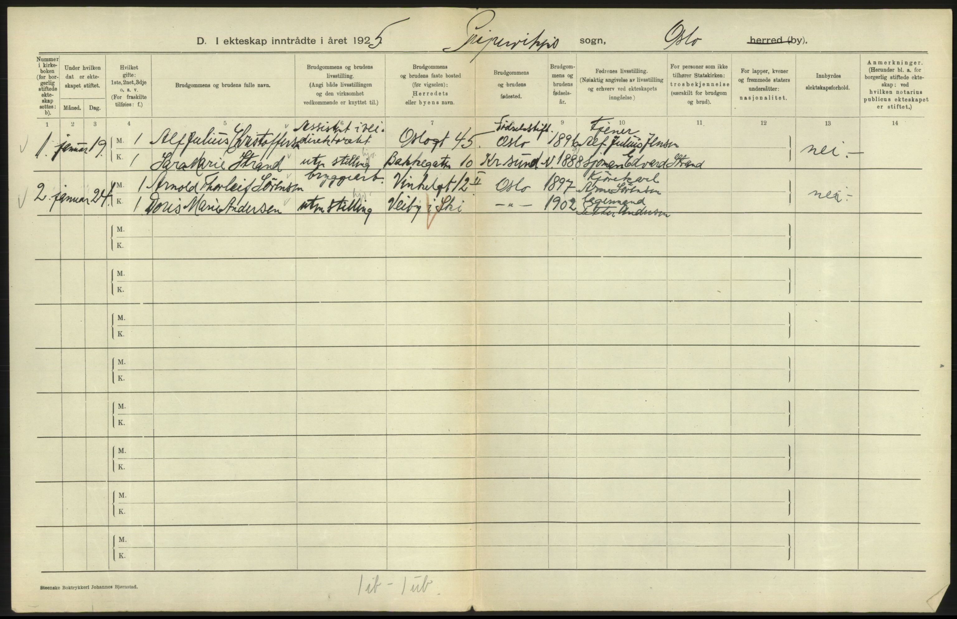 Statistisk sentralbyrå, Sosiodemografiske emner, Befolkning, RA/S-2228/D/Df/Dfc/Dfce/L0008: Oslo: Gifte, 1925, s. 708