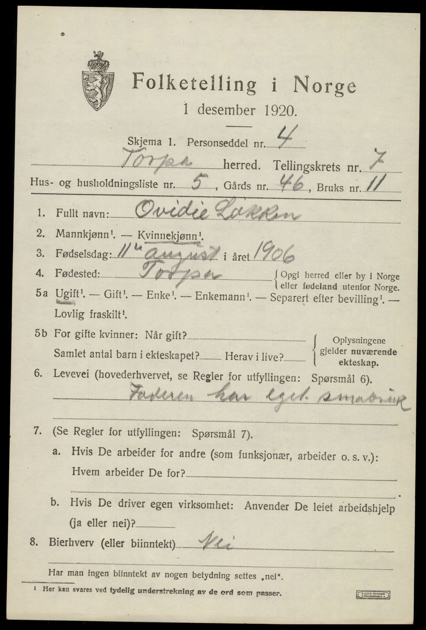 SAH, Folketelling 1920 for 0539 Torpa herred, 1920, s. 4221