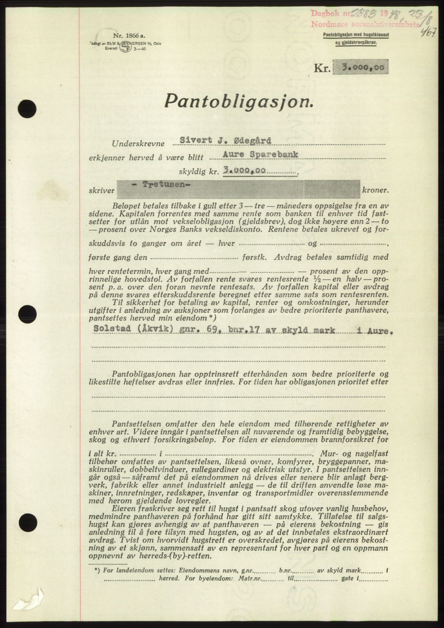 Nordmøre sorenskriveri, SAT/A-4132/1/2/2Ca: Pantebok nr. B99, 1948-1948, Dagboknr: 2383/1948
