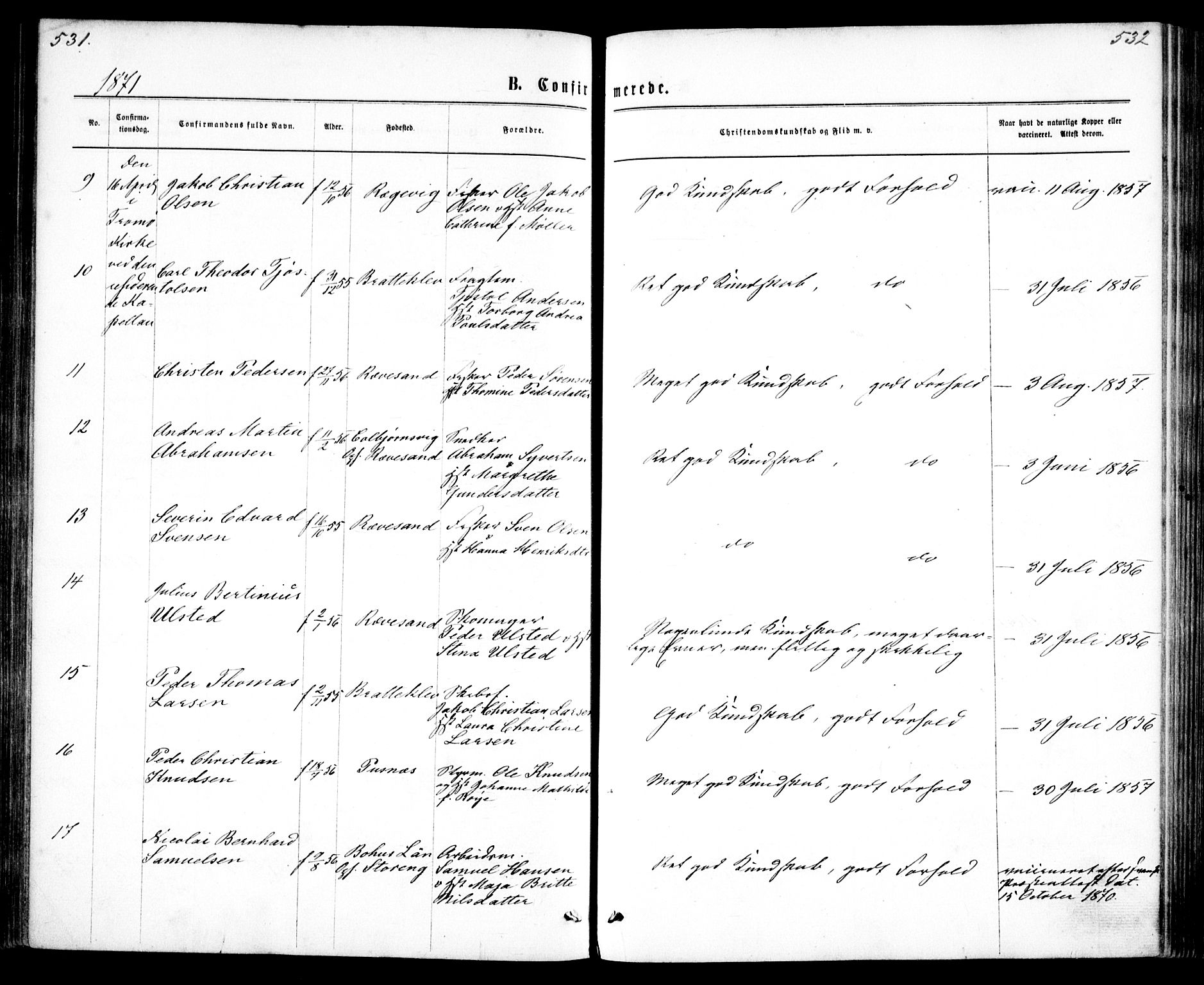 Tromøy sokneprestkontor, SAK/1111-0041/F/Fa/L0008: Ministerialbok nr. A 8, 1870-1877, s. 531-532