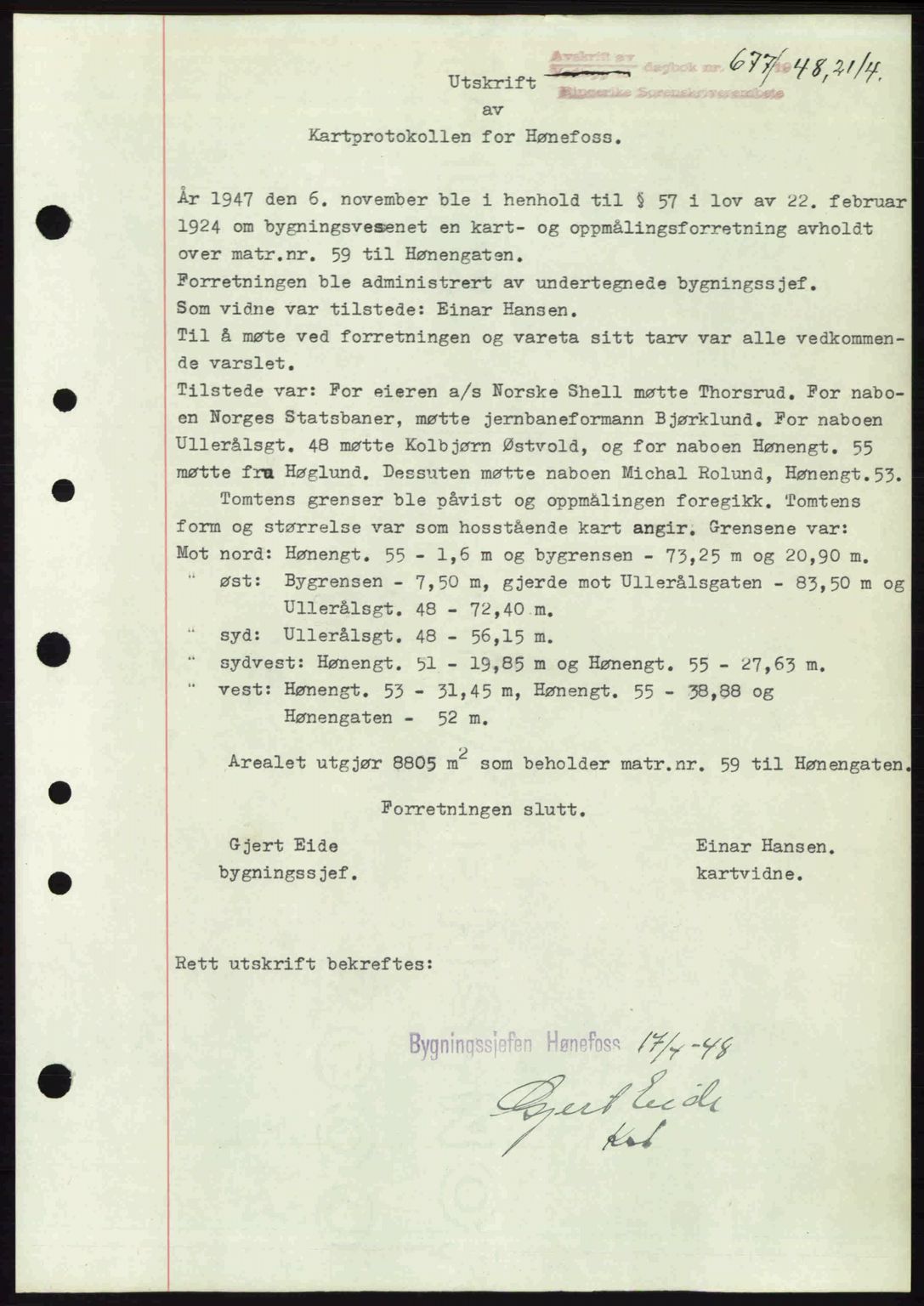 Ringerike sorenskriveri, SAKO/A-105/G/Ga/Gab/L0088: Pantebok nr. A-19, 1948-1948, Dagboknr: 677/1948