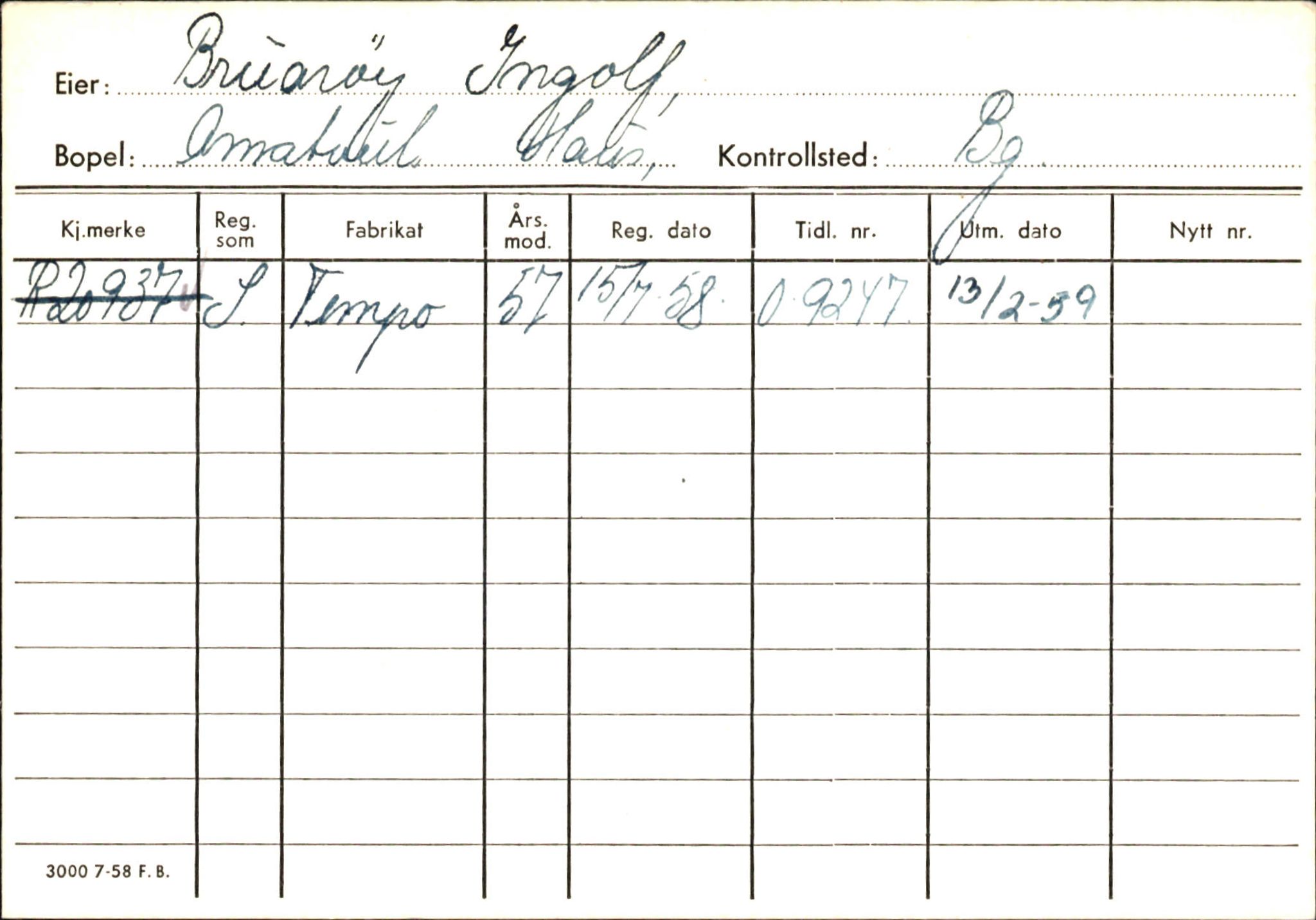 Statens vegvesen, Hordaland vegkontor, AV/SAB-A-5201/2/Ha/L0007: R-eierkort B, 1920-1971, s. 21