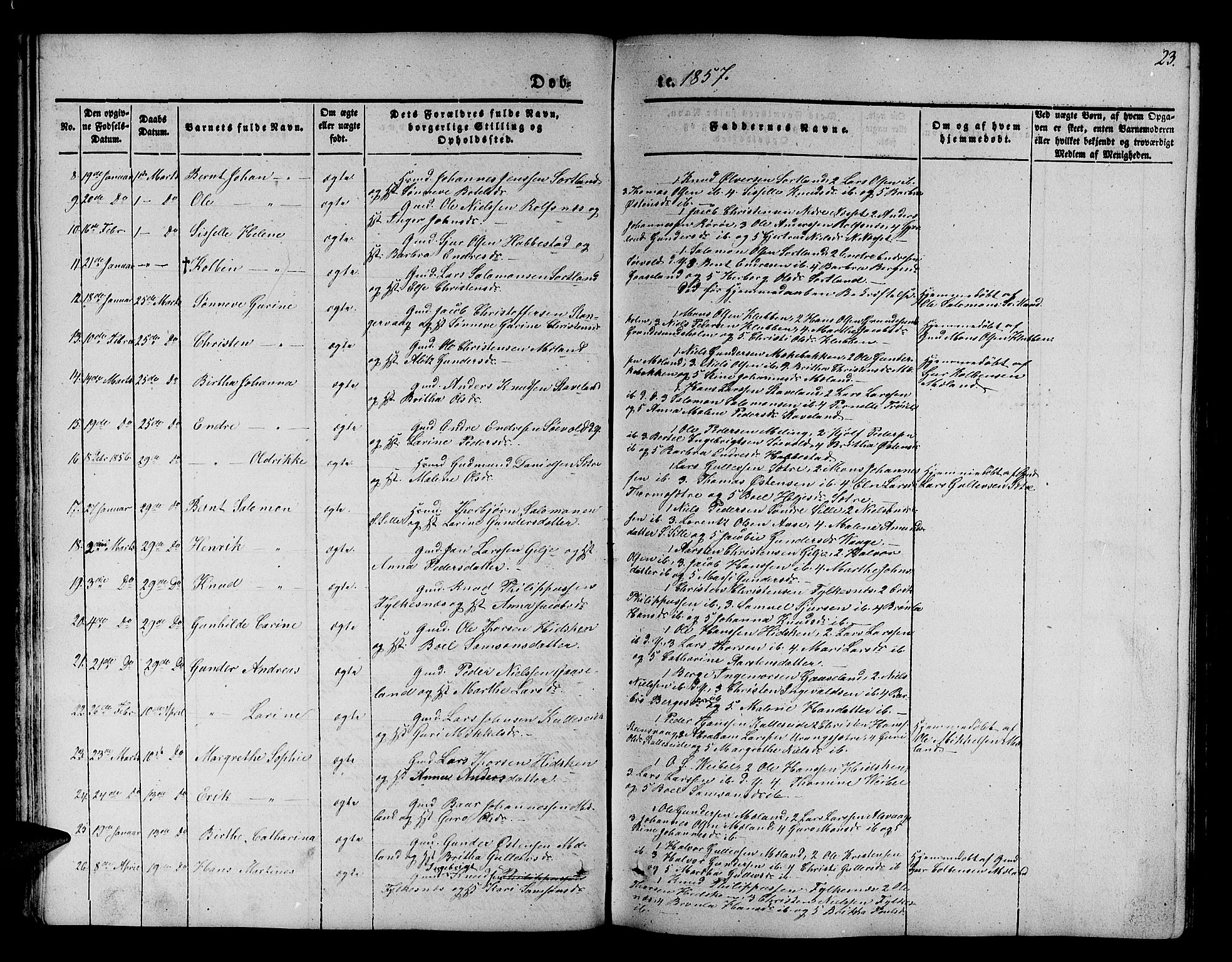 Finnås sokneprestembete, AV/SAB-A-99925/H/Ha/Hab/Habb/L0001: Klokkerbok nr. B 1, 1851-1870, s. 23