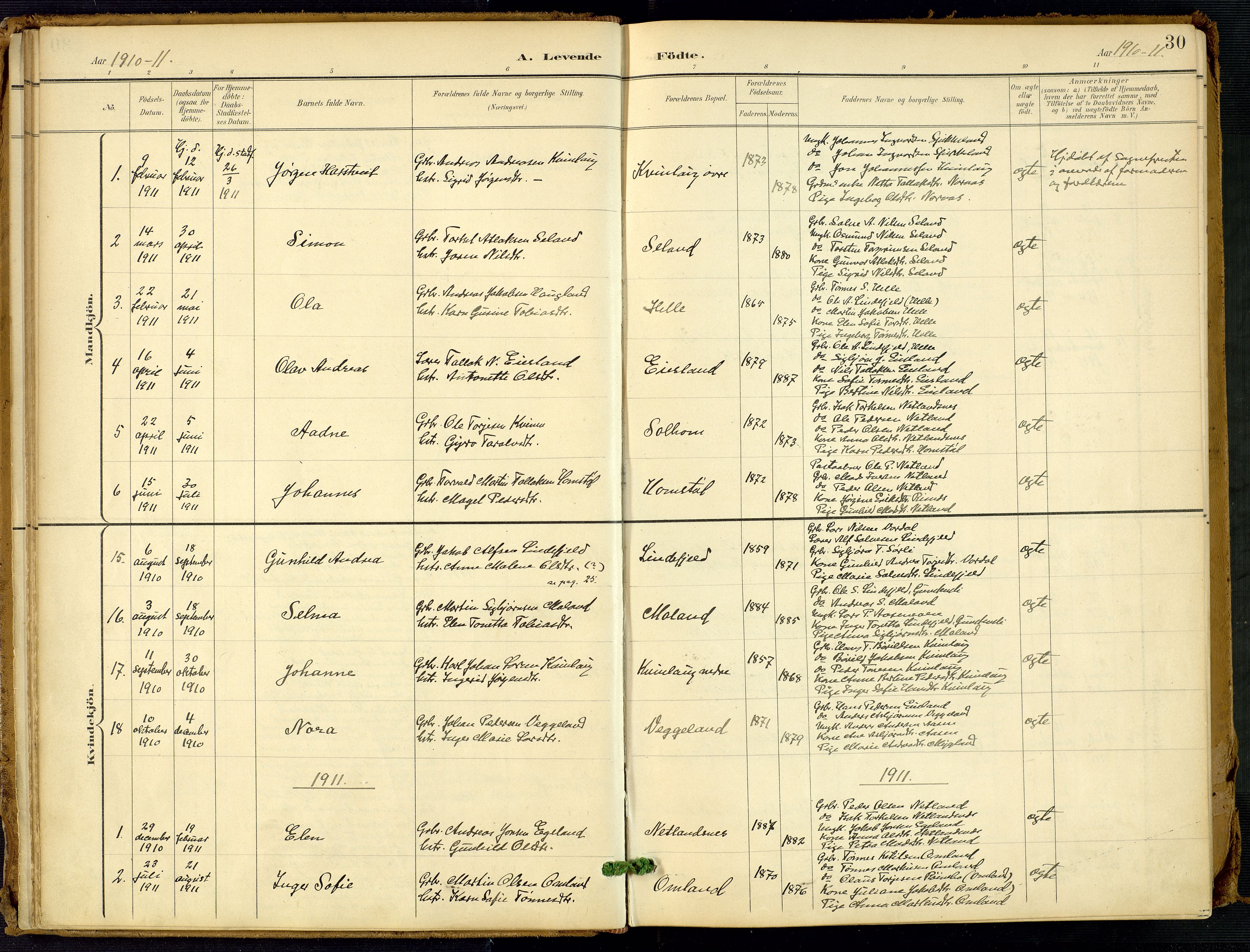 Fjotland sokneprestkontor, SAK/1111-0010/F/Fa/L0003: Ministerialbok nr. A 3, 1899-1917, s. 30