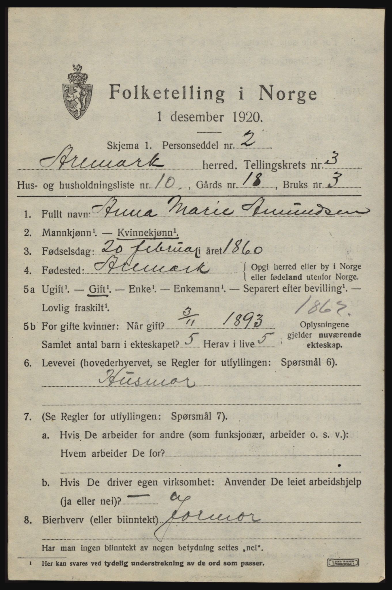 SAO, Folketelling 1920 for 0118 Aremark herred, 1920, s. 2225