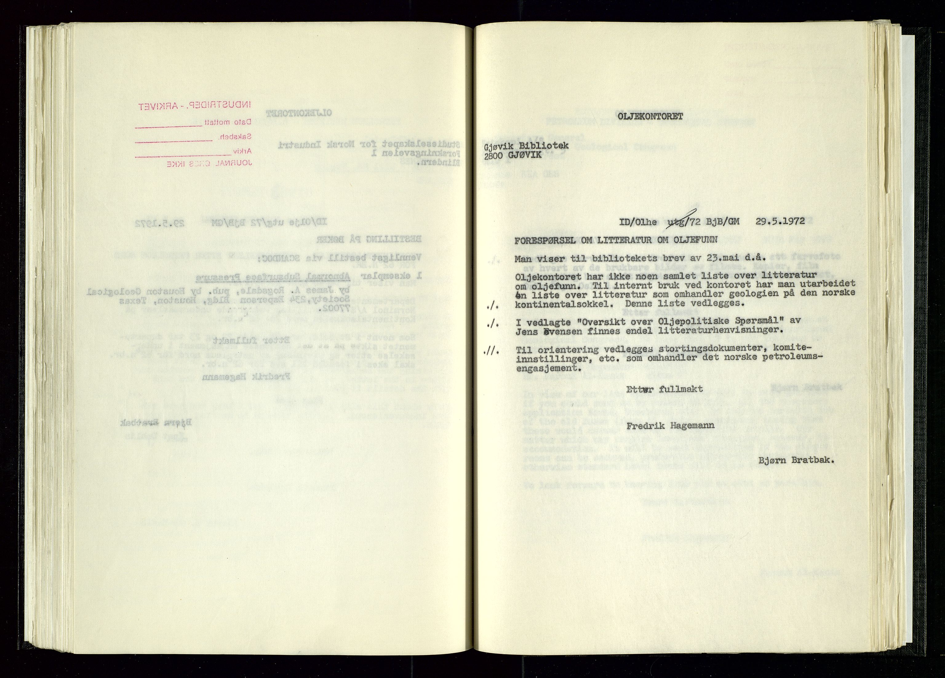 Industridepartementet, Oljekontoret, AV/SAST-A-101348/B/L0001: Kopibok, 1971-1972