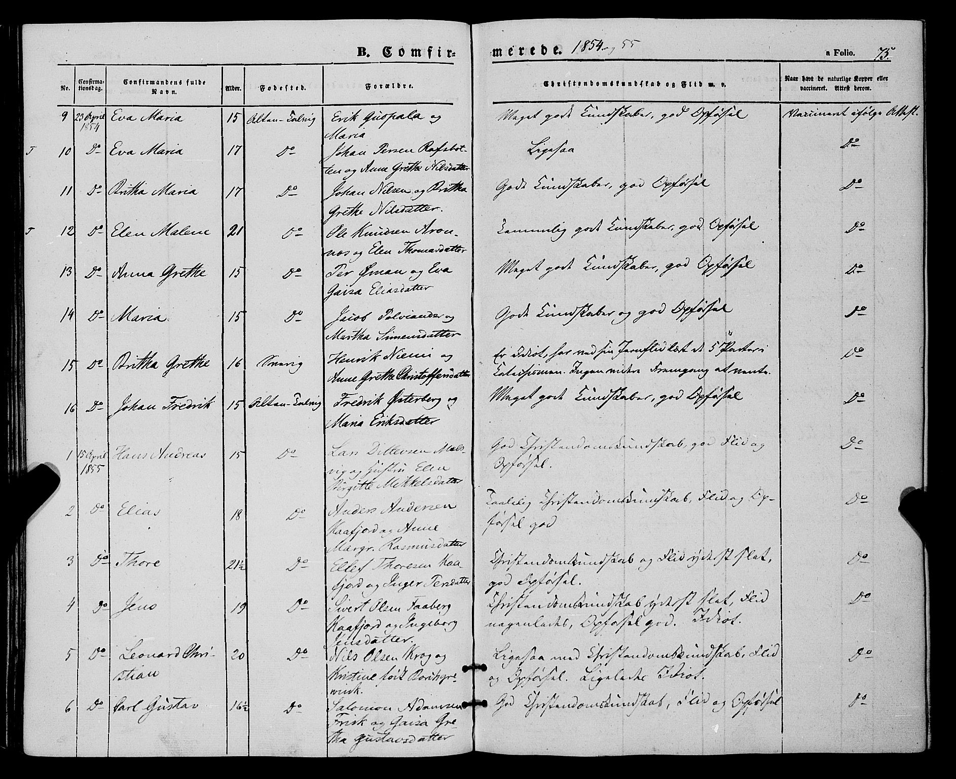 Talvik sokneprestkontor, AV/SATØ-S-1337/H/Ha/L0016kirke: Ministerialbok nr. 16, 1847-1857, s. 75