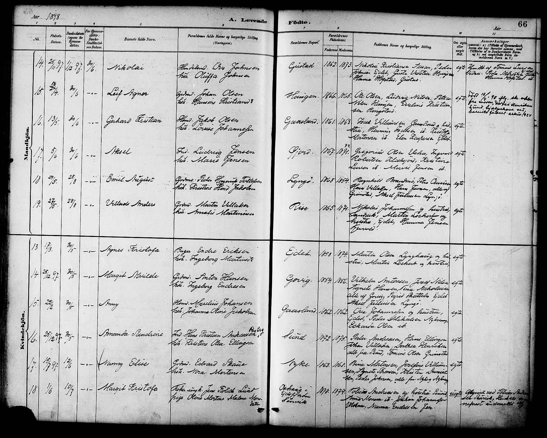 Ministerialprotokoller, klokkerbøker og fødselsregistre - Nordland, SAT/A-1459/892/L1320: Ministerialbok nr. 892A01, 1886-1901, s. 66