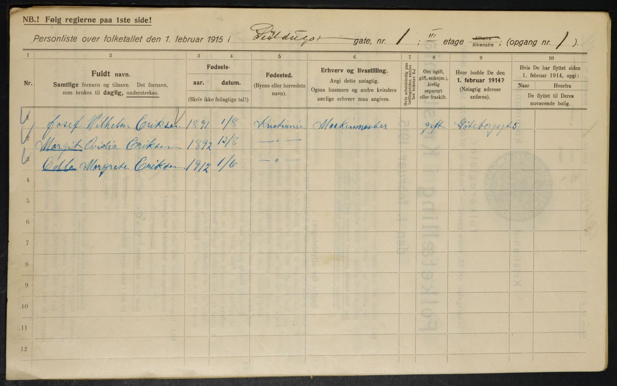 OBA, Kommunal folketelling 1.2.1915 for Kristiania, 1915, s. 93601