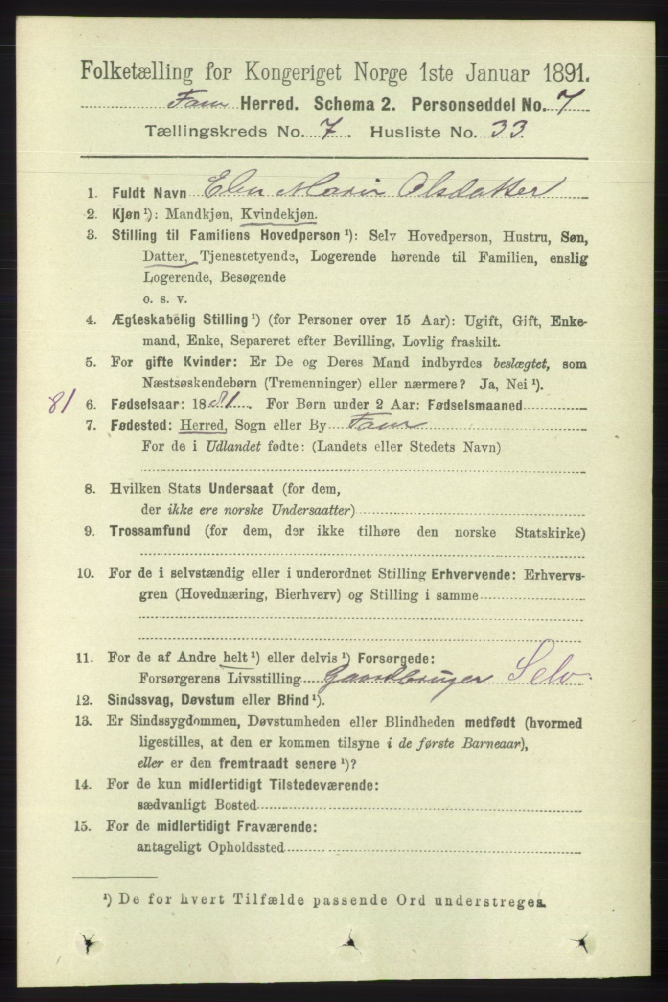 RA, Folketelling 1891 for 1249 Fana herred, 1891, s. 3169