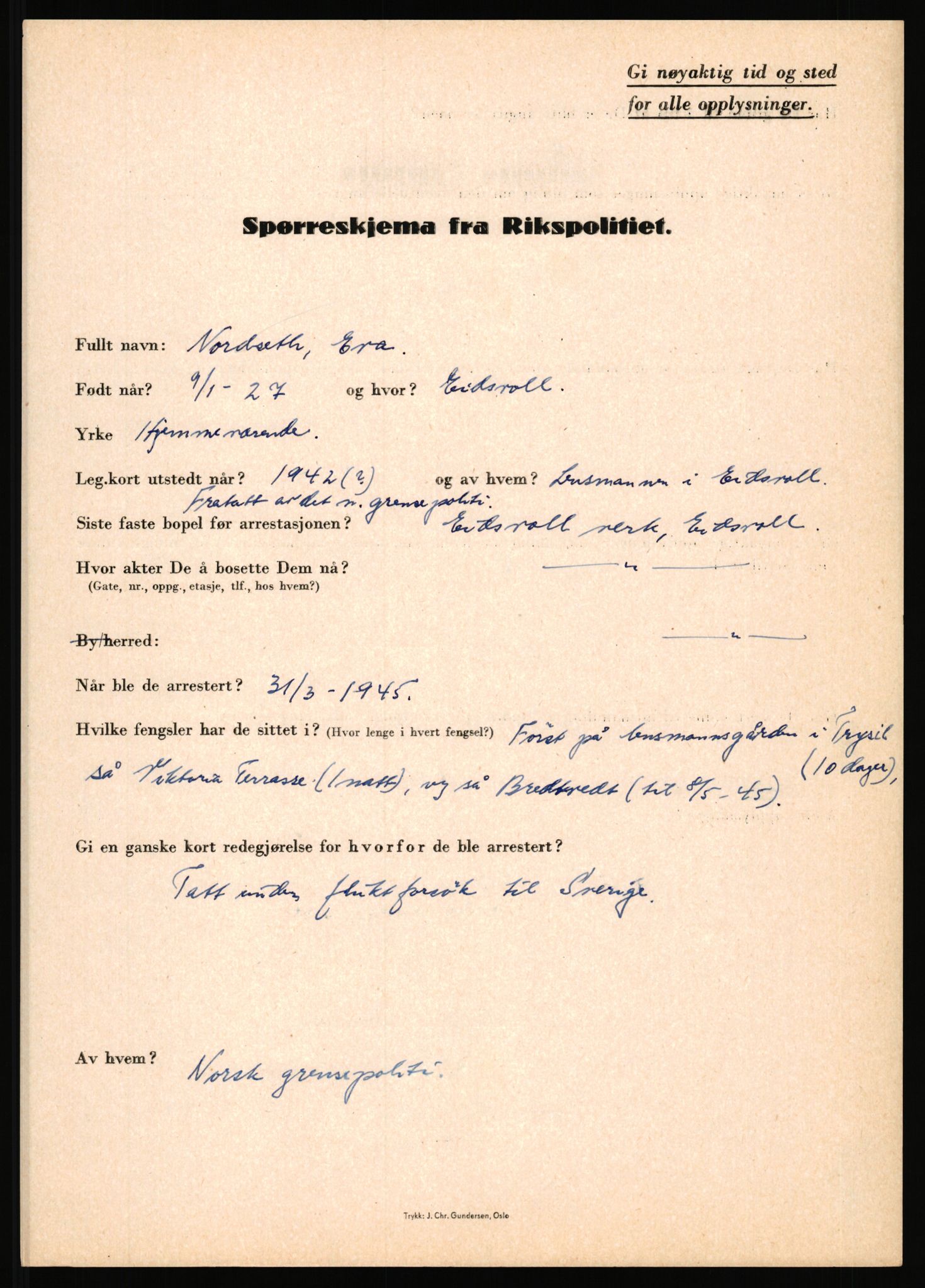 Rikspolitisjefen, AV/RA-S-1560/L/L0012: Mogensen, Øivind - Noraas, Lars, 1940-1945, s. 1040