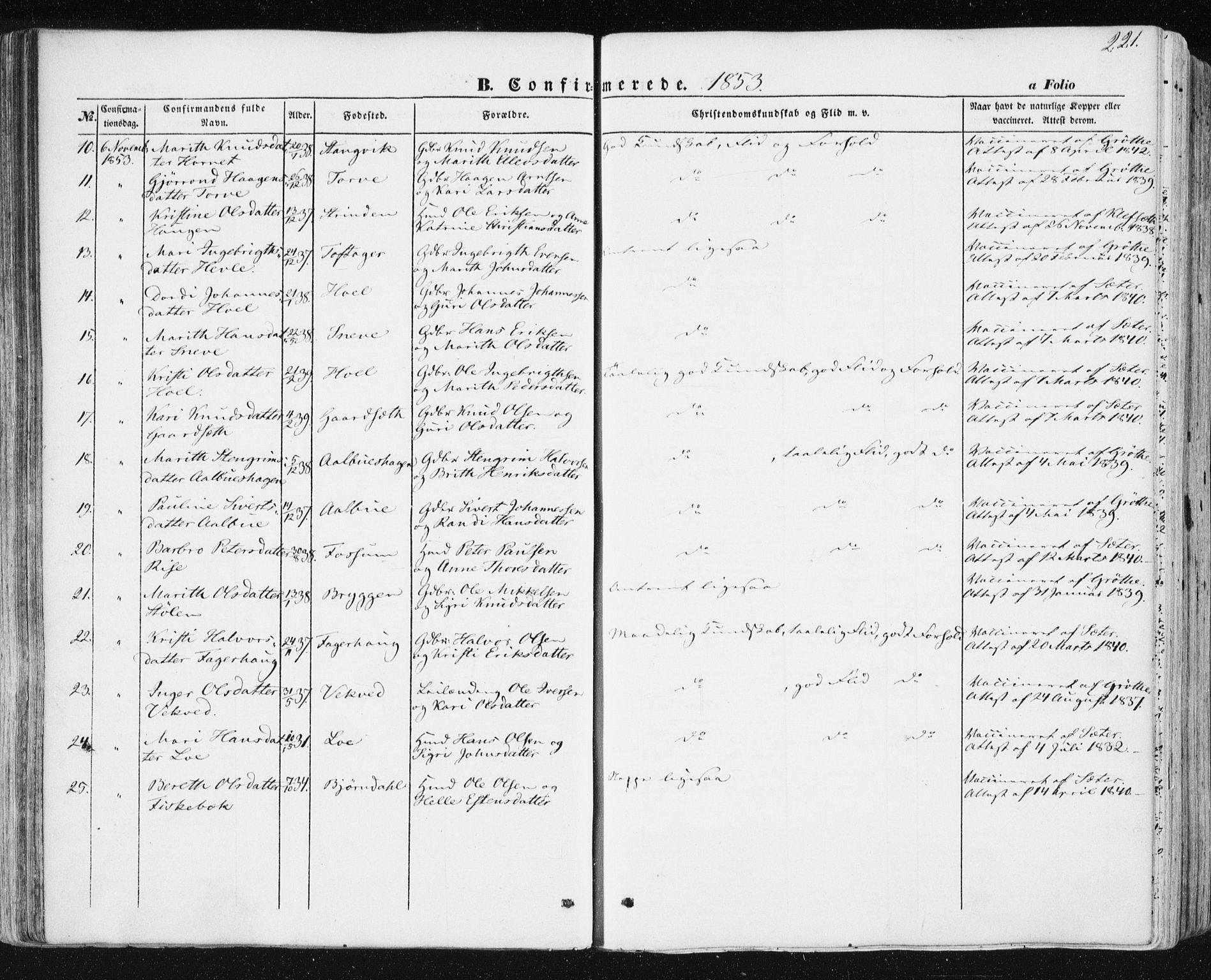 Ministerialprotokoller, klokkerbøker og fødselsregistre - Sør-Trøndelag, AV/SAT-A-1456/678/L0899: Ministerialbok nr. 678A08, 1848-1872, s. 221